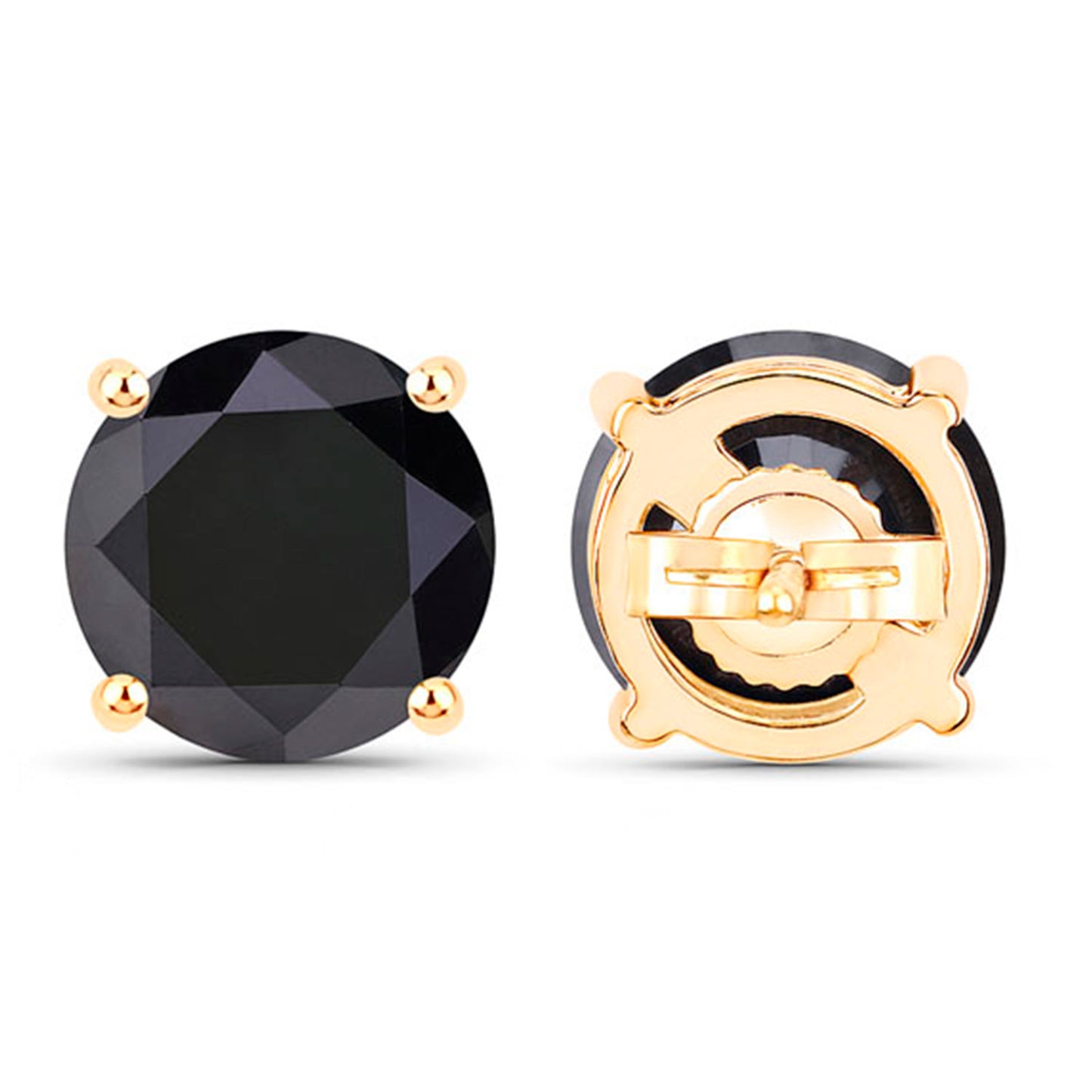 Black Diamond Stud Earrings 4.1 Carats 14K Yellow Gold