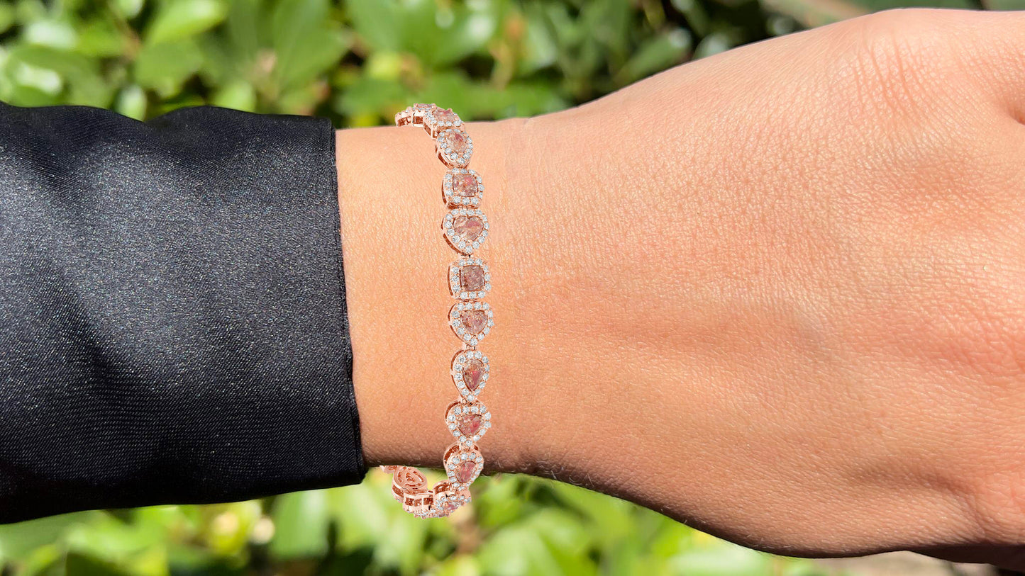 Pink Diamond Bracelet With Halo 7.5 Carats Total 18K Gold