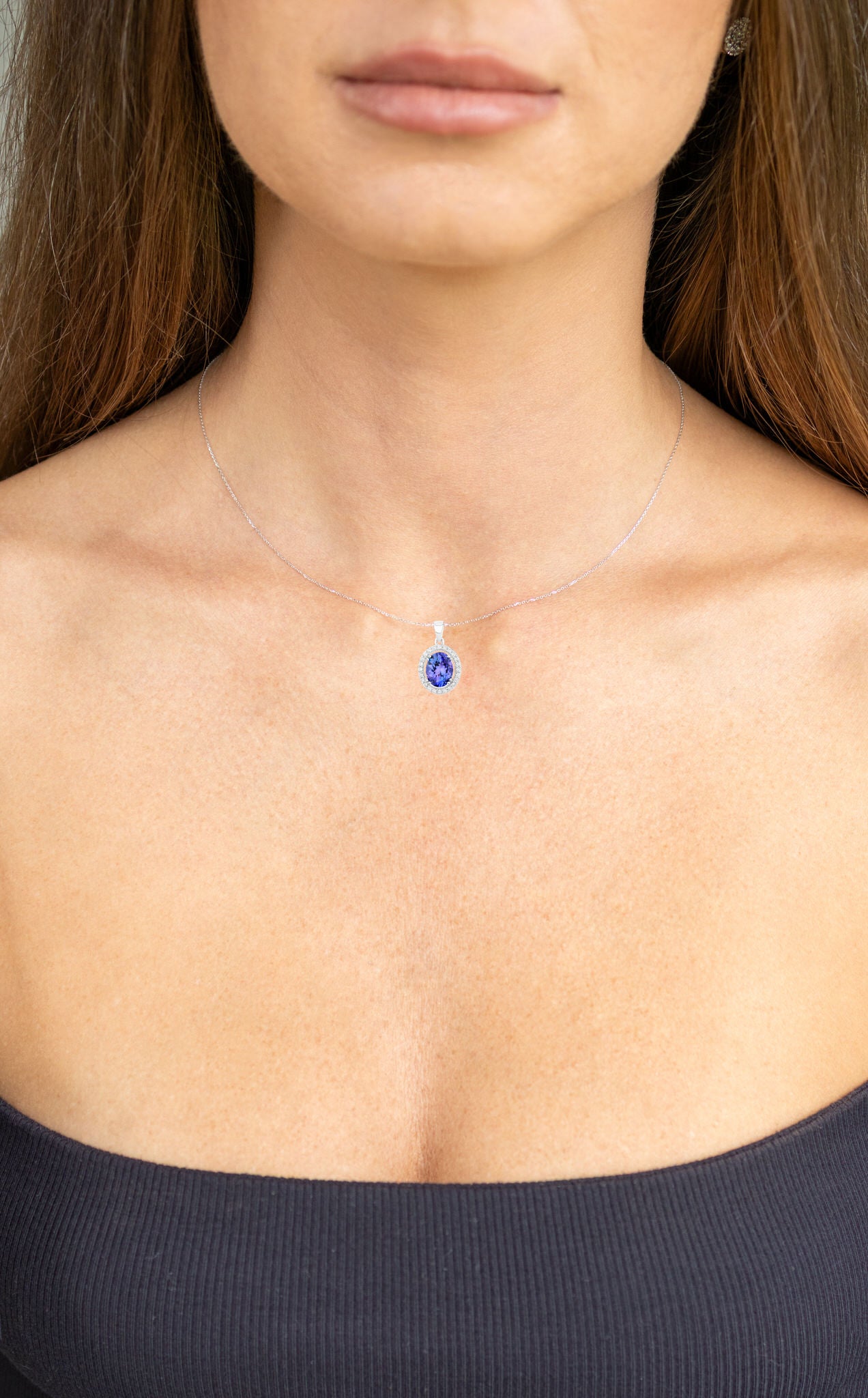 Tanzanite Pendant Necklace Diamonds 3.2 Carats 14K White Gold