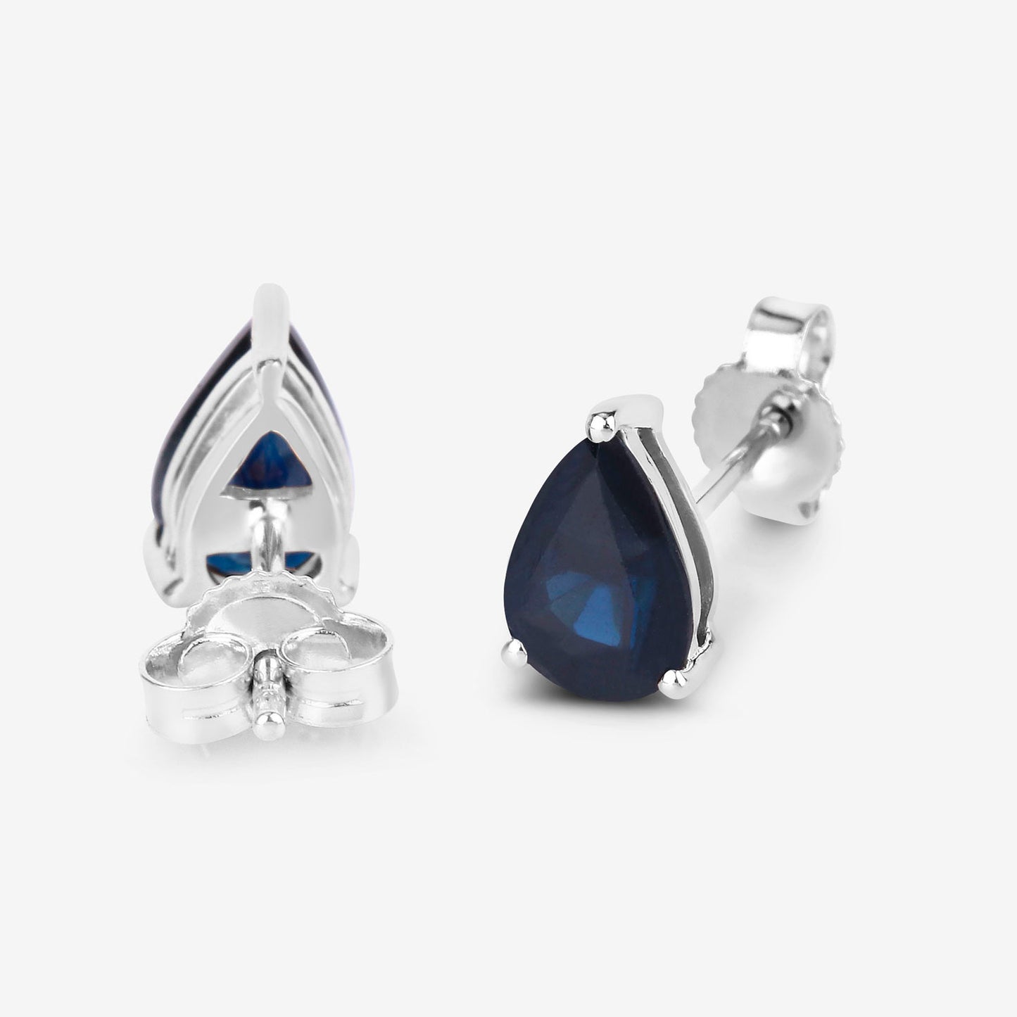 Blue Sapphire Stud Earrings 1.59 Carats 10K White Gold