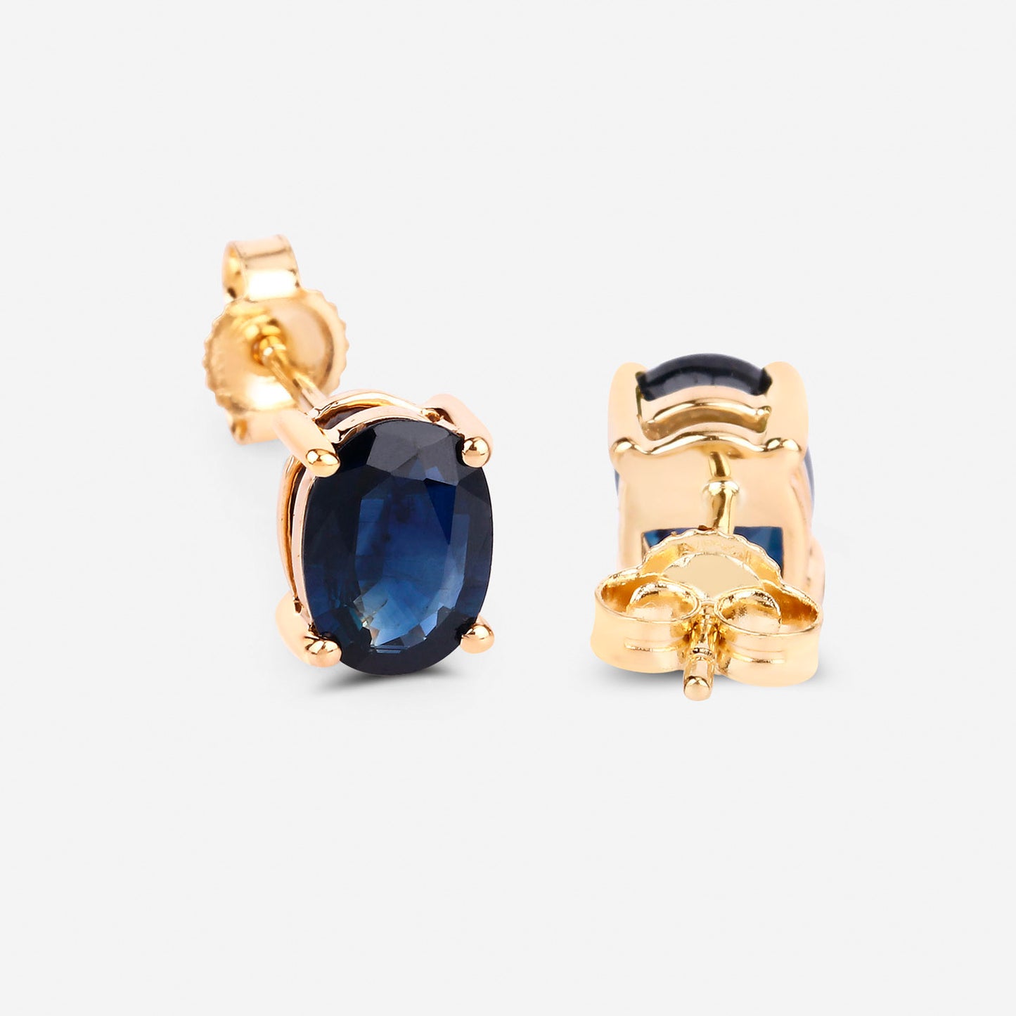 Blue Sapphire Stud Earrings 1.88 Carats 10K Yellow Gold