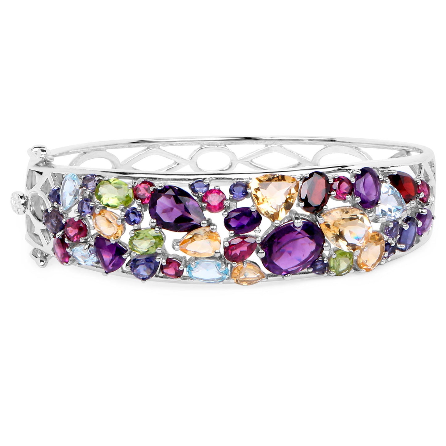 Multicolor Gemstone Bangle Bracelet 21 Carats Sterling Silver