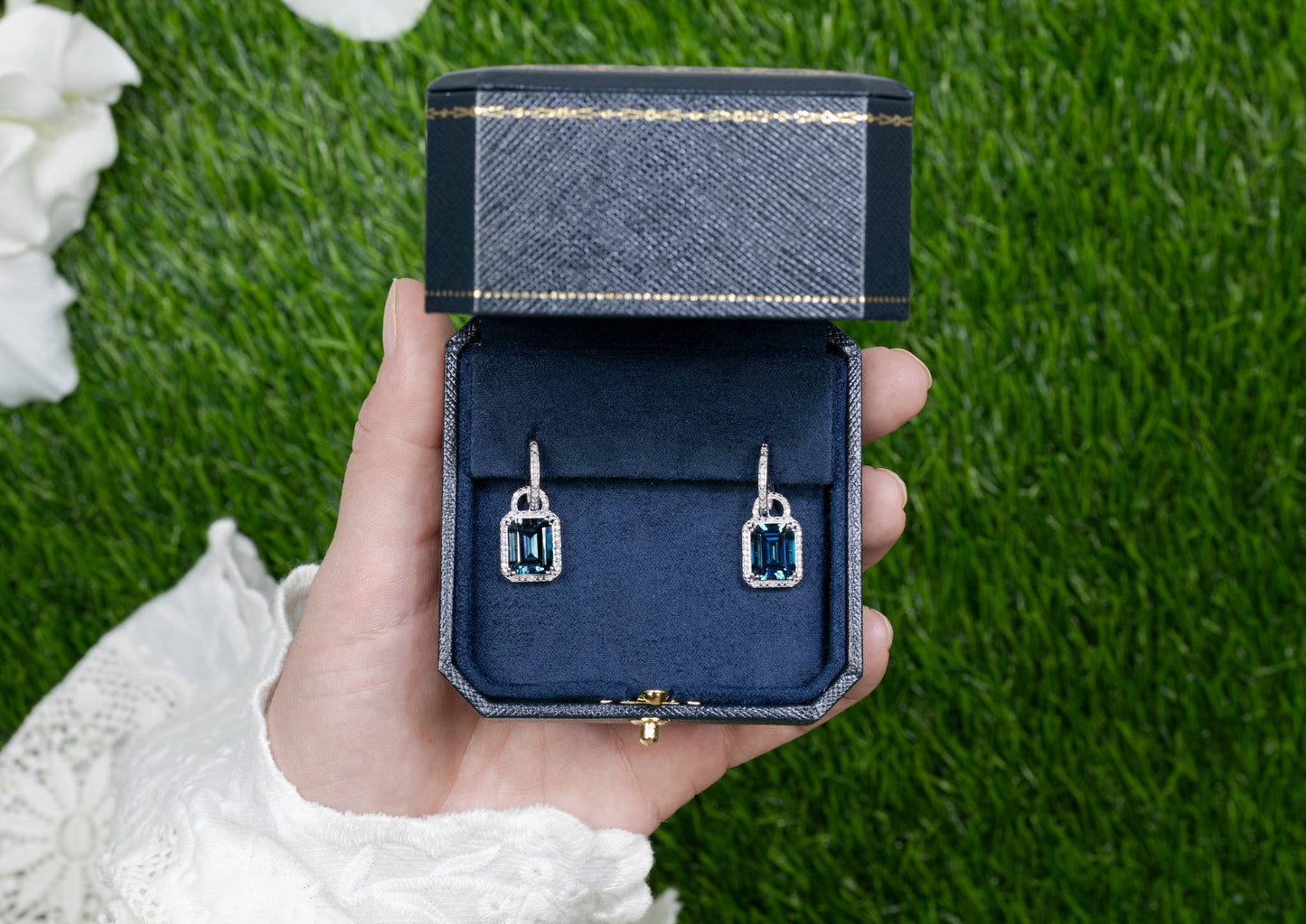 London Blue Topaz Dangle Earrings Diamonds 7.95 Carats Sterling Silver