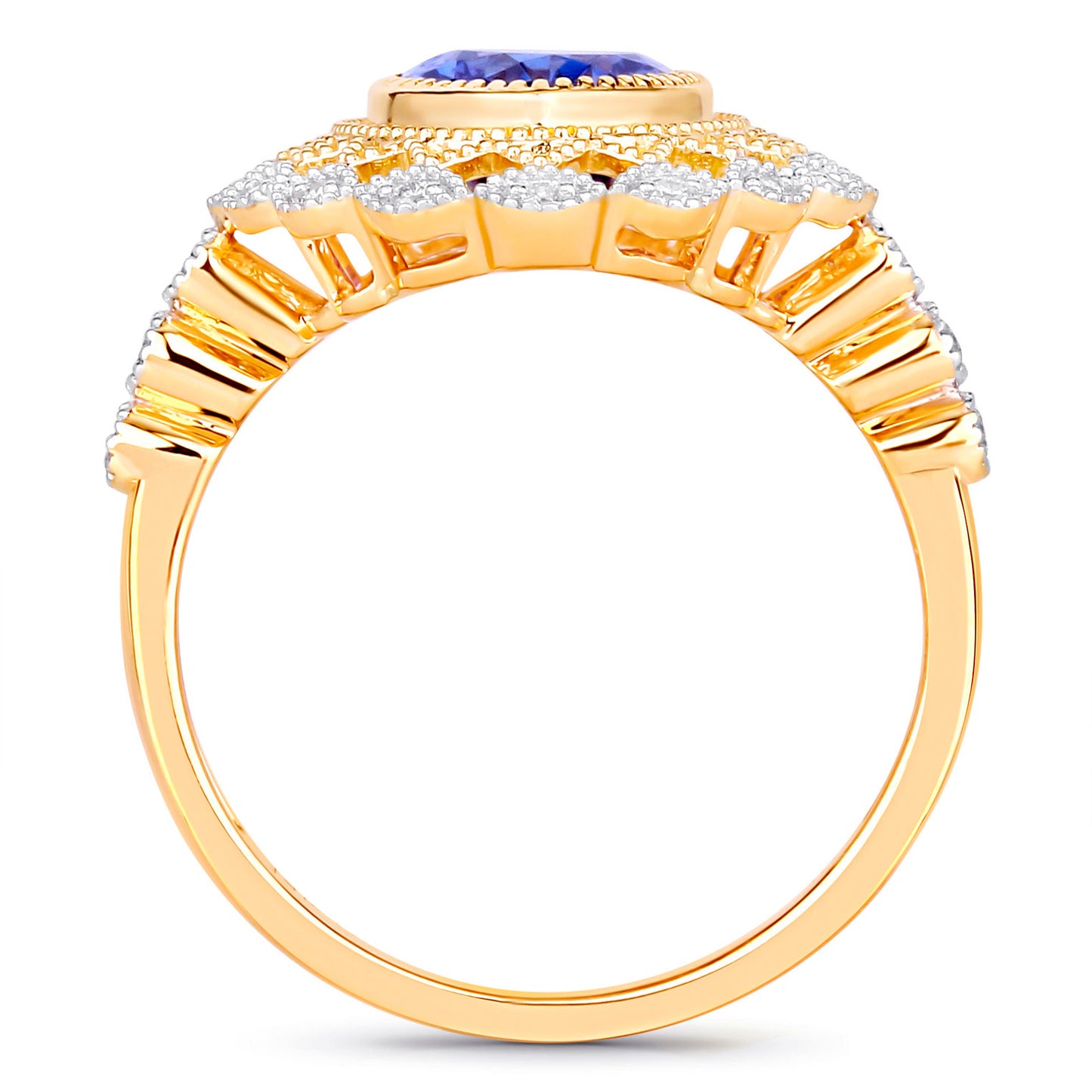 Natural Tanzanite Ring With Diamonds 2.46 Carats 14K Yellow Gold
