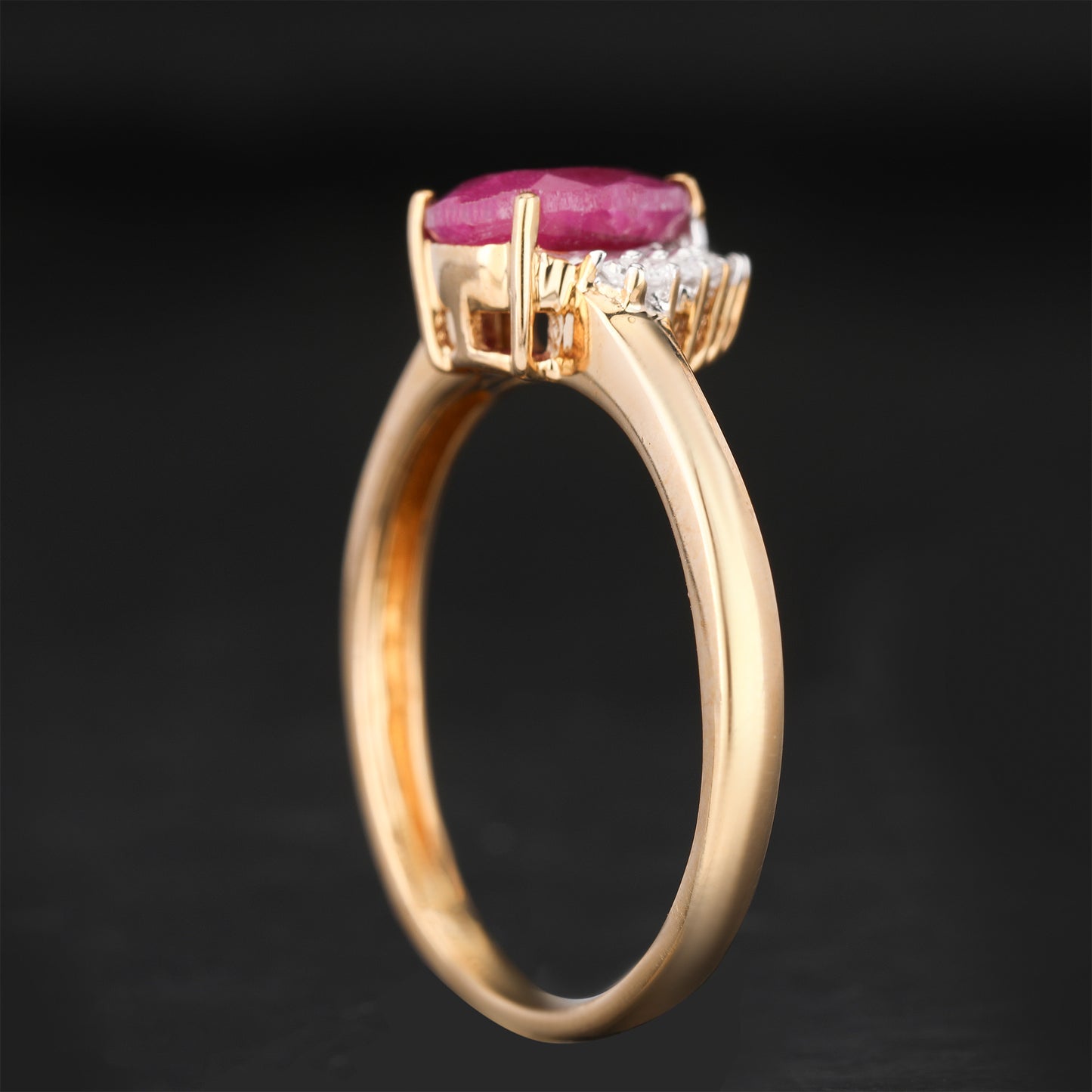 Natural Ruby Ring With Diamonds 1.19 Carats 9K Yellow Gold