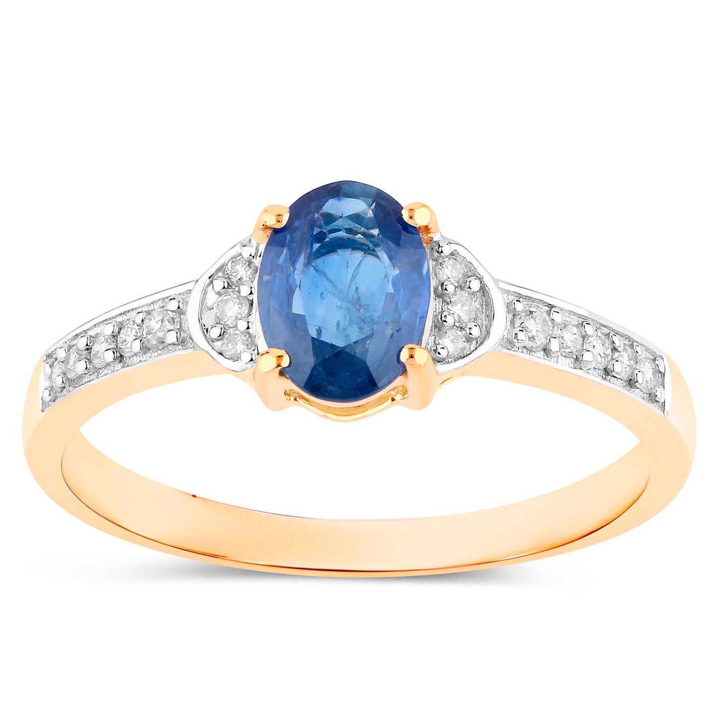 Blue Sapphire Ring White Diamonds 1.04 Carats 10K Yellow Gold