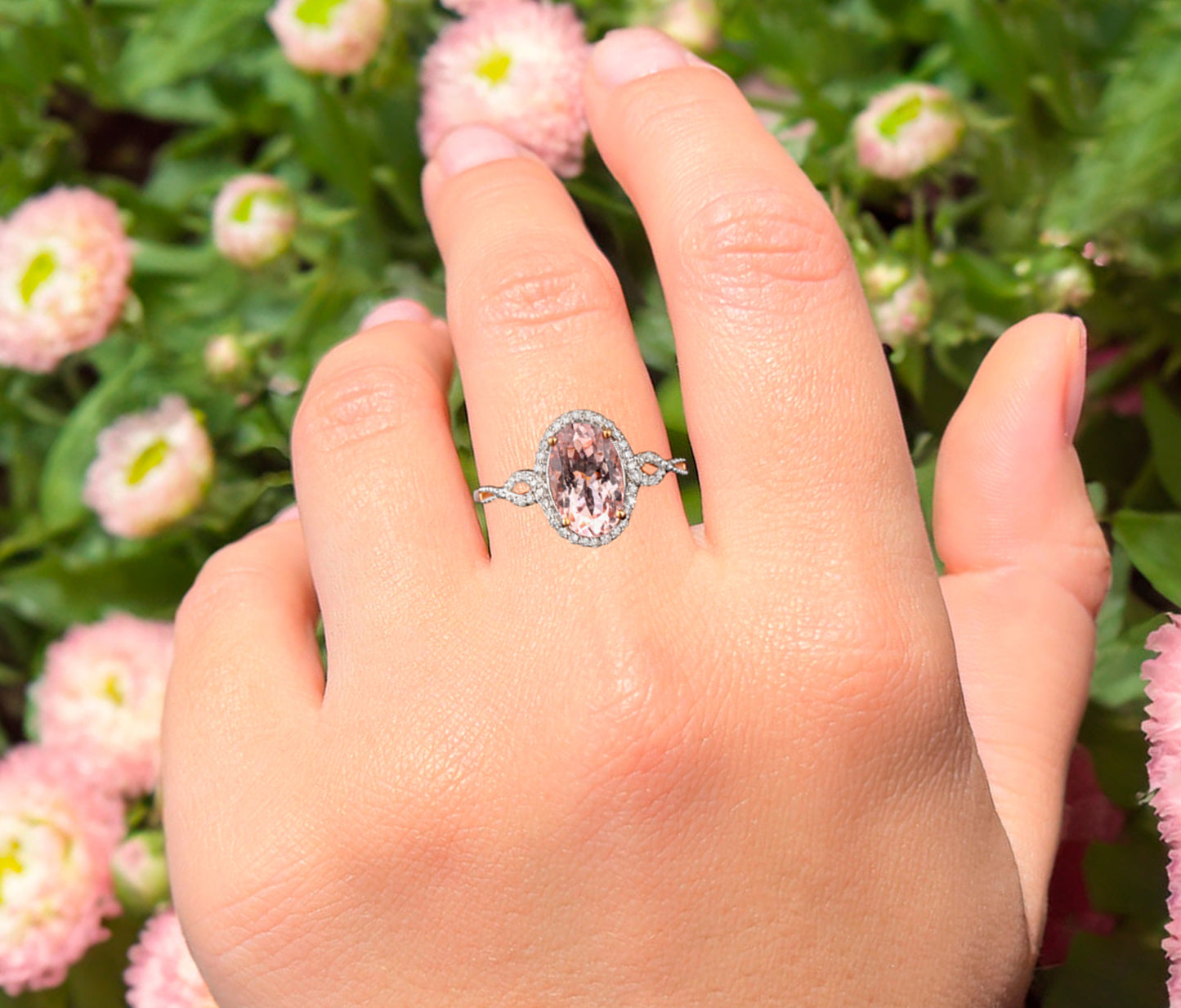 Morganite Ring With Diamonds 2.58 Carats 9K Rose Gold