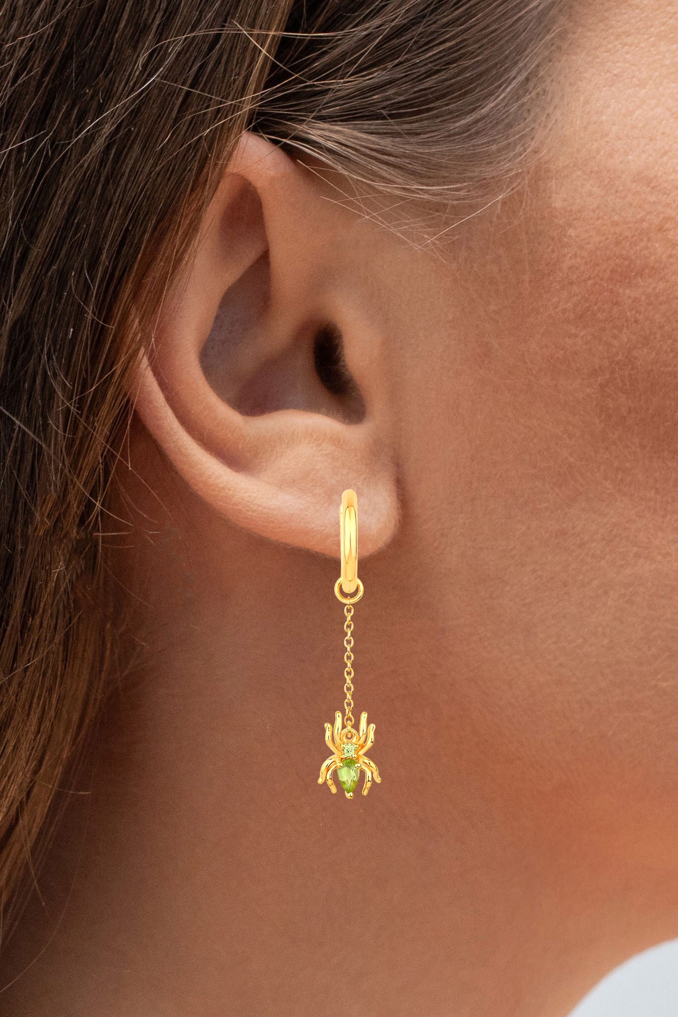 Peridot Spider Earrings 0.48 Carats Gold Plated Silver