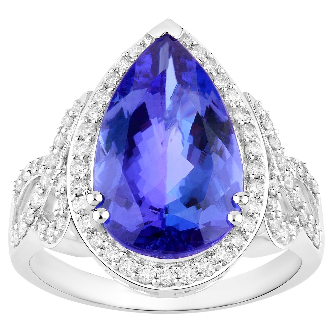 Tanzanite Ring Diamonds 5.75 Carats 14K White Gold