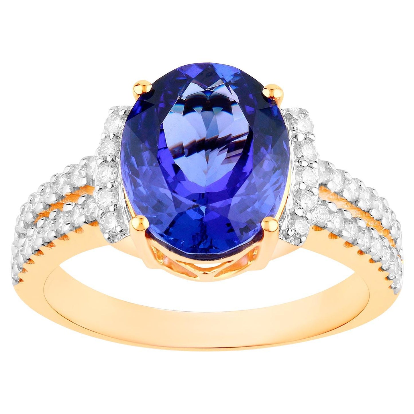 Tanzanite Ring Diamonds 4.18 Carats 14K Yellow Gold