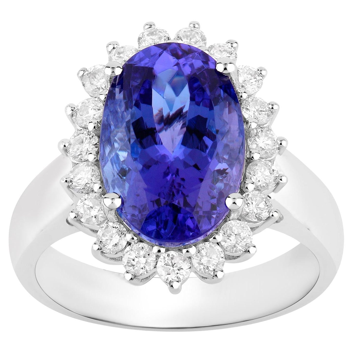 Tanzanite Ring Diamonds 5.9 Carats 14K White Gold