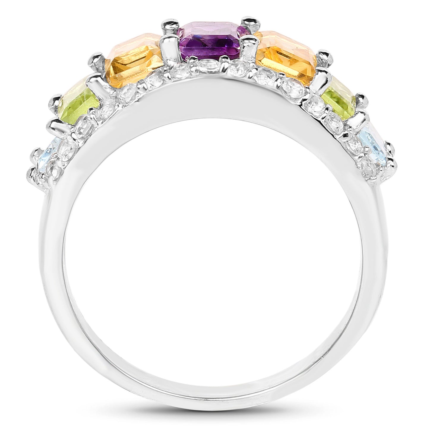 Multicolored Gemstones Ring Amethyst Citrine Peridot Topaz 3.6 Carats Silver