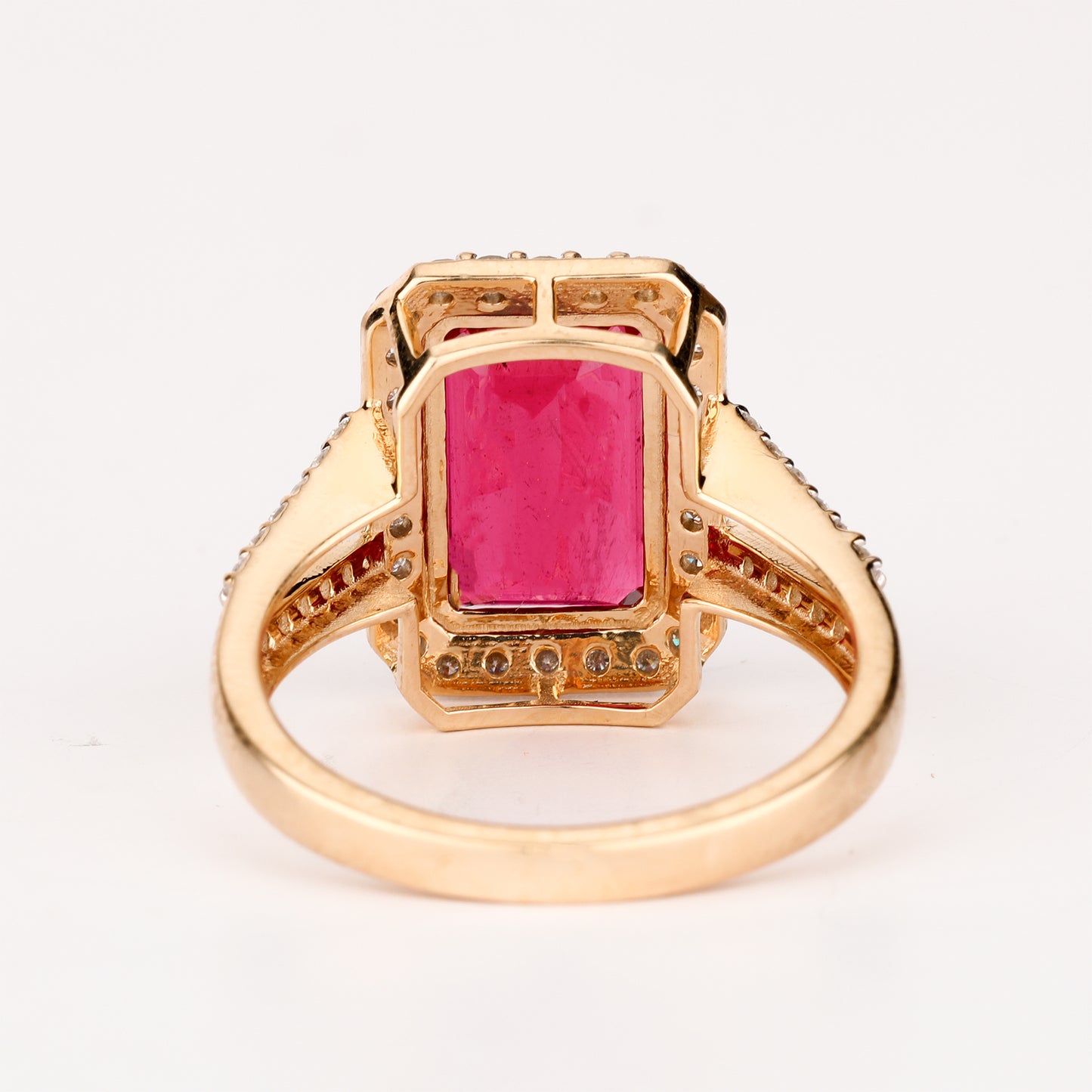 Natural Rubellite Ring With Diamonds 5.32 Carats 9K Yellow Gold
