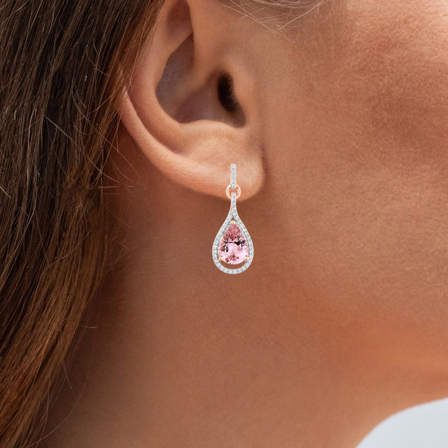 Morganite Earrings With Diamonds 3.32 Carats 14K Rose Gold