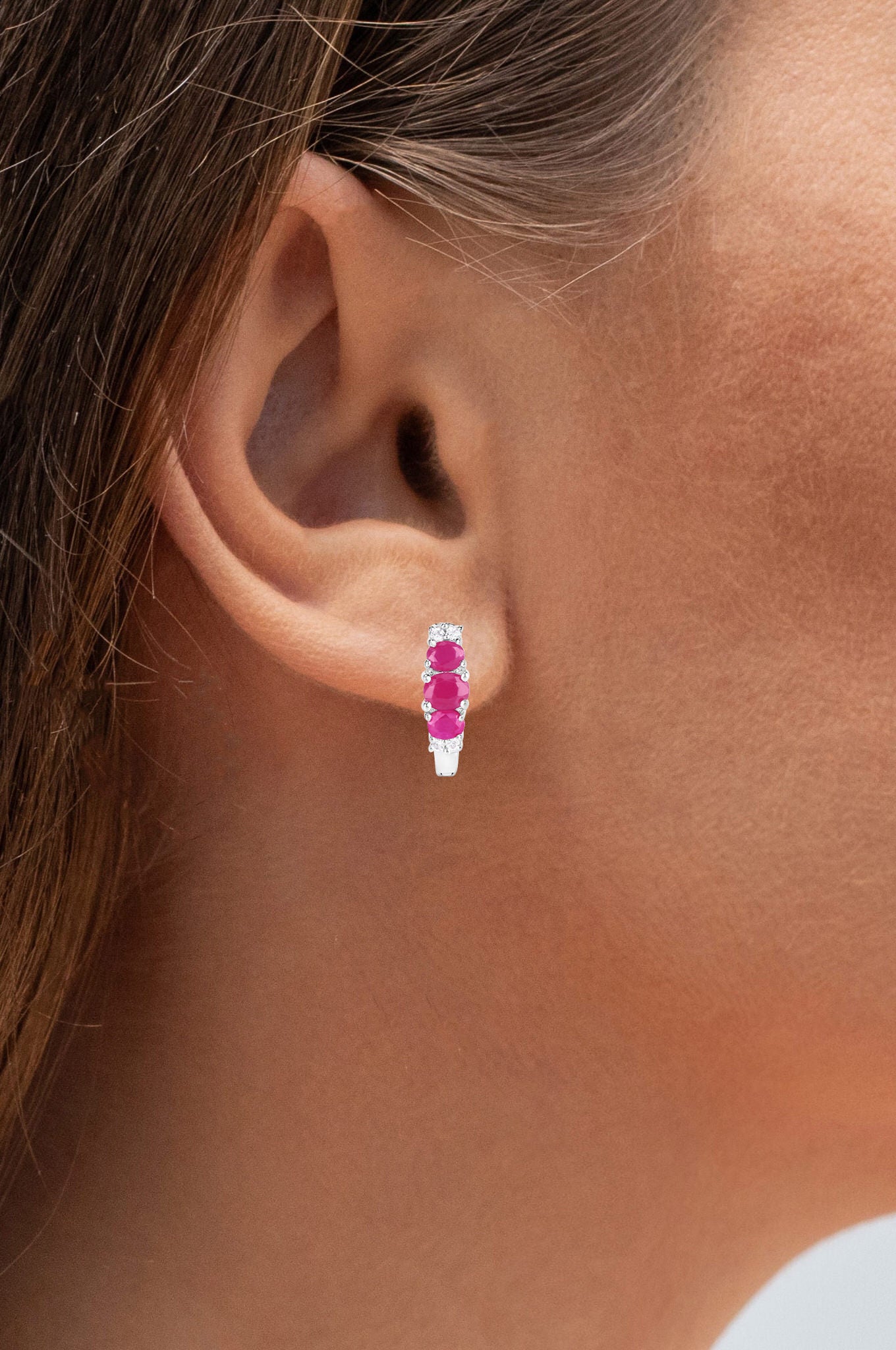 Natural Ruby Earrings With White Topaz 1.60 Carats Sterling Silver