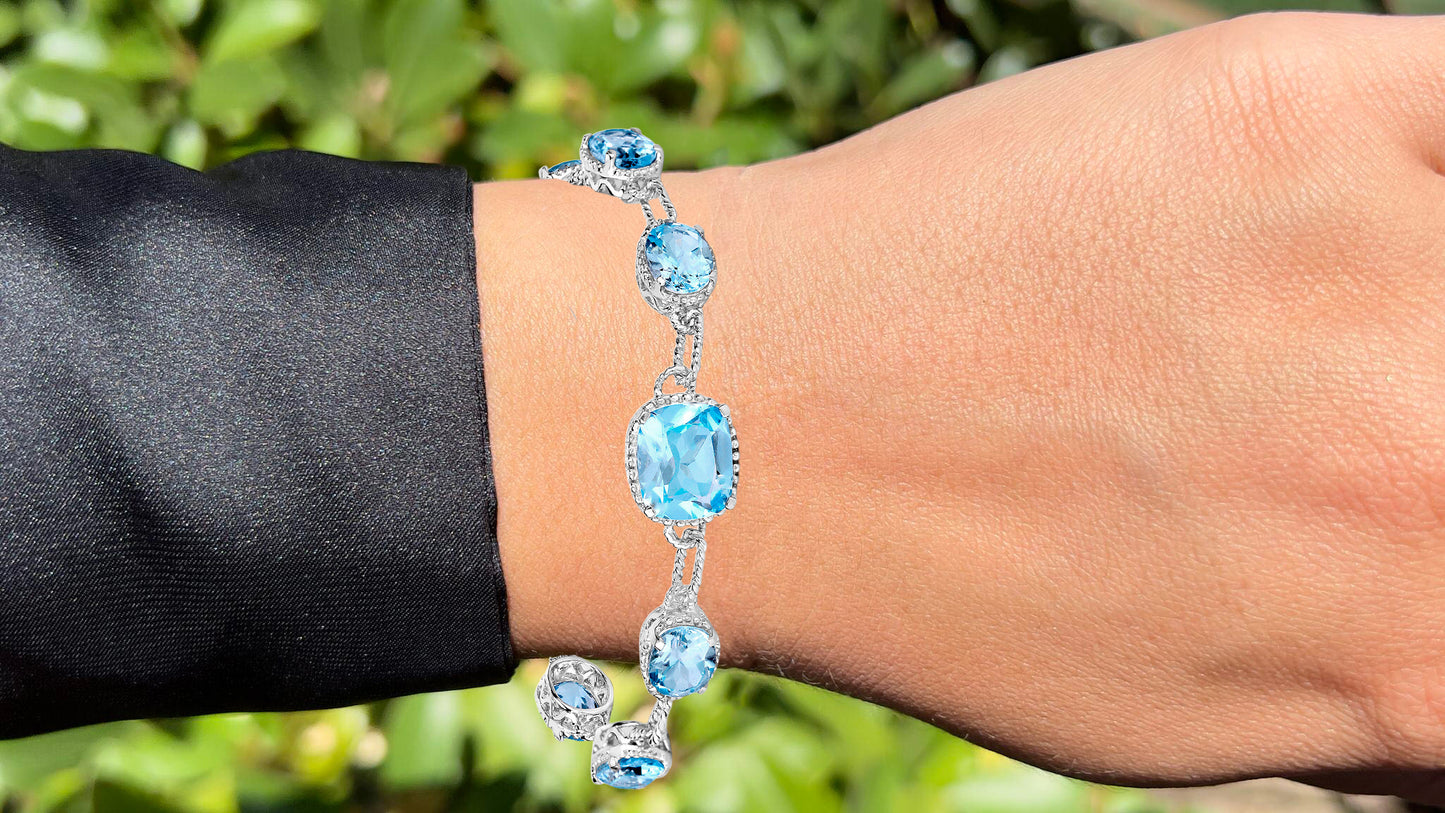 Blue Topaz Bracelet 20.7 Carats Sterling Silver