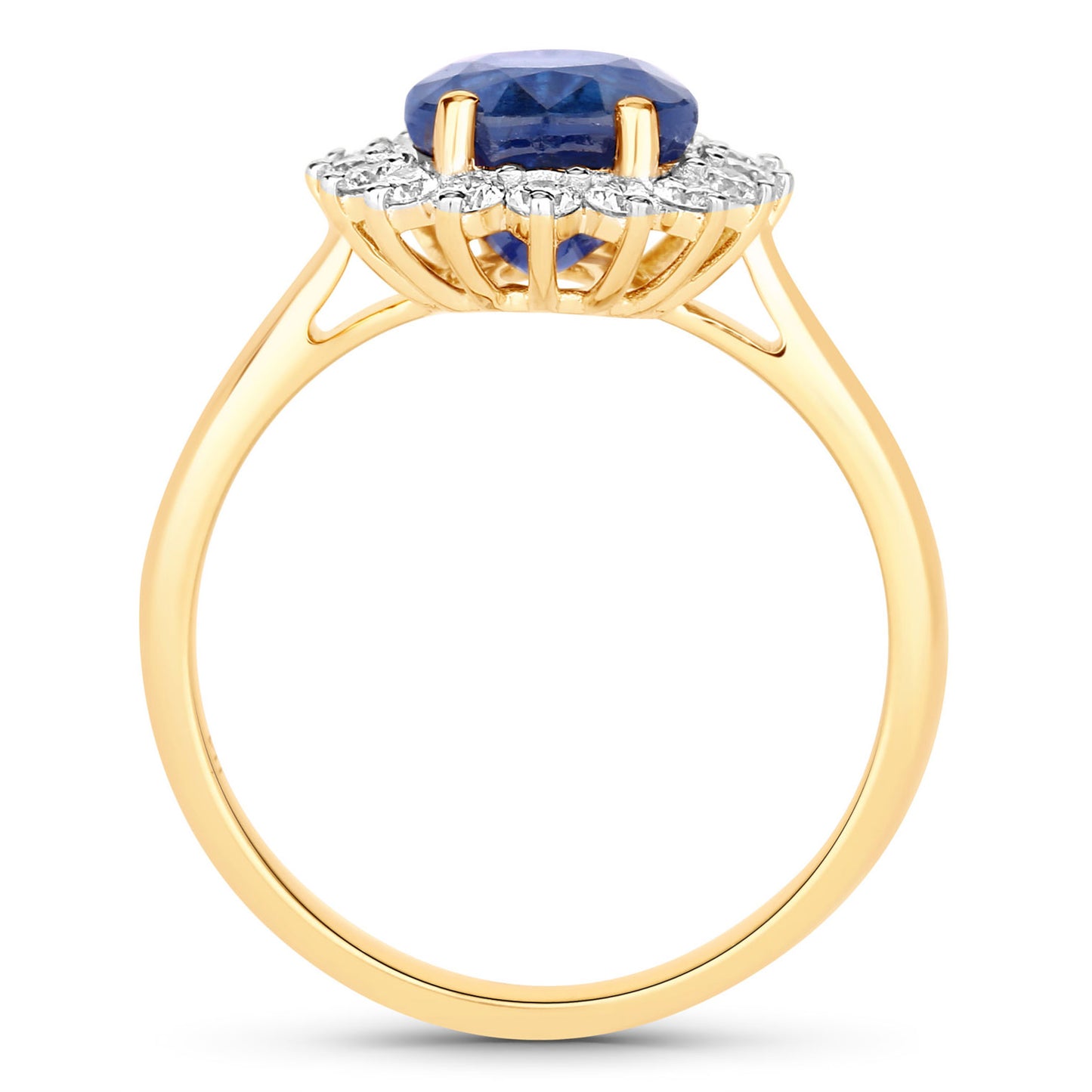 Blue Sapphire Ring With Diamonds 3.5 Carats 18K Yellow Gold