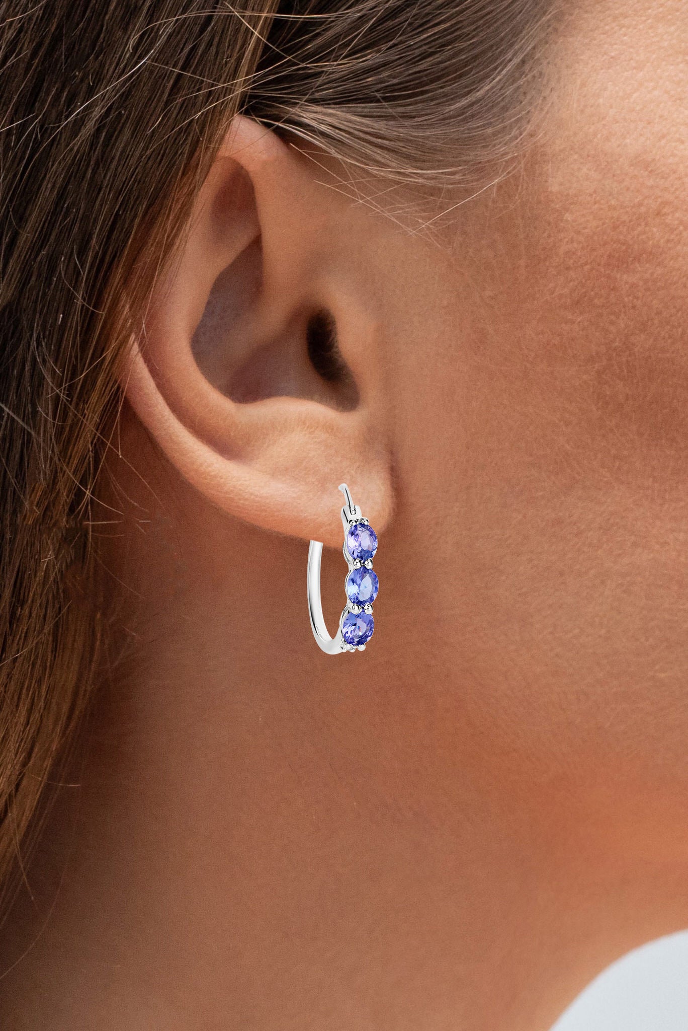 Natural Tanzanite Hoop Earrings With Diamonds 1.97 Carats Sterling Silver