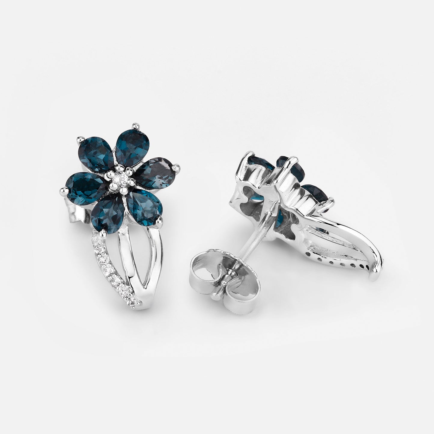 London Blue Topaz Floral Earrings 2.1 Carats Silver