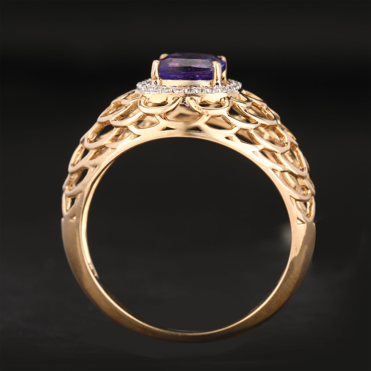 Natural Tanzanite Ring With White Zircon 1.09 Carats 9K Yellow Gold