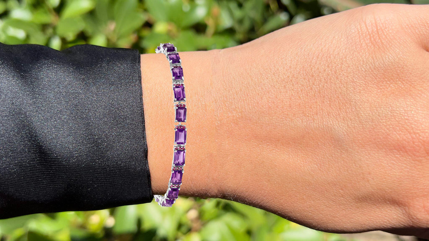 Amethyst Bracelet Rhodolite Garnet 21.8 Carats Sterling Silver