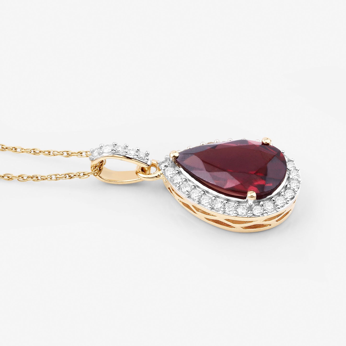 Rhodolite Garnet Pendant With Diamonds 3.26 Carats 14K Yellow Gold