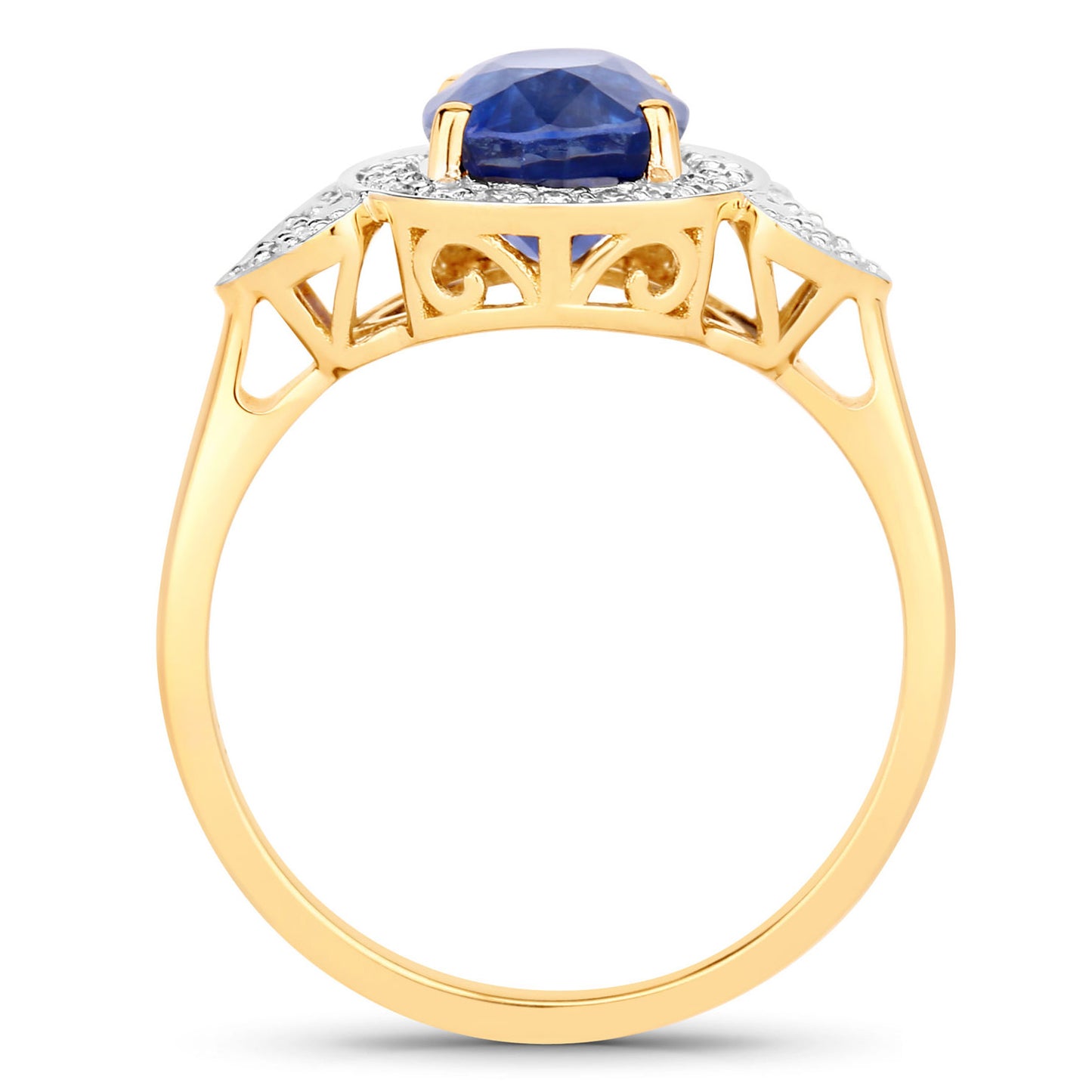 Blue Sapphire Ring With Diamonds 2.58 Carats 18K Yellow Gold