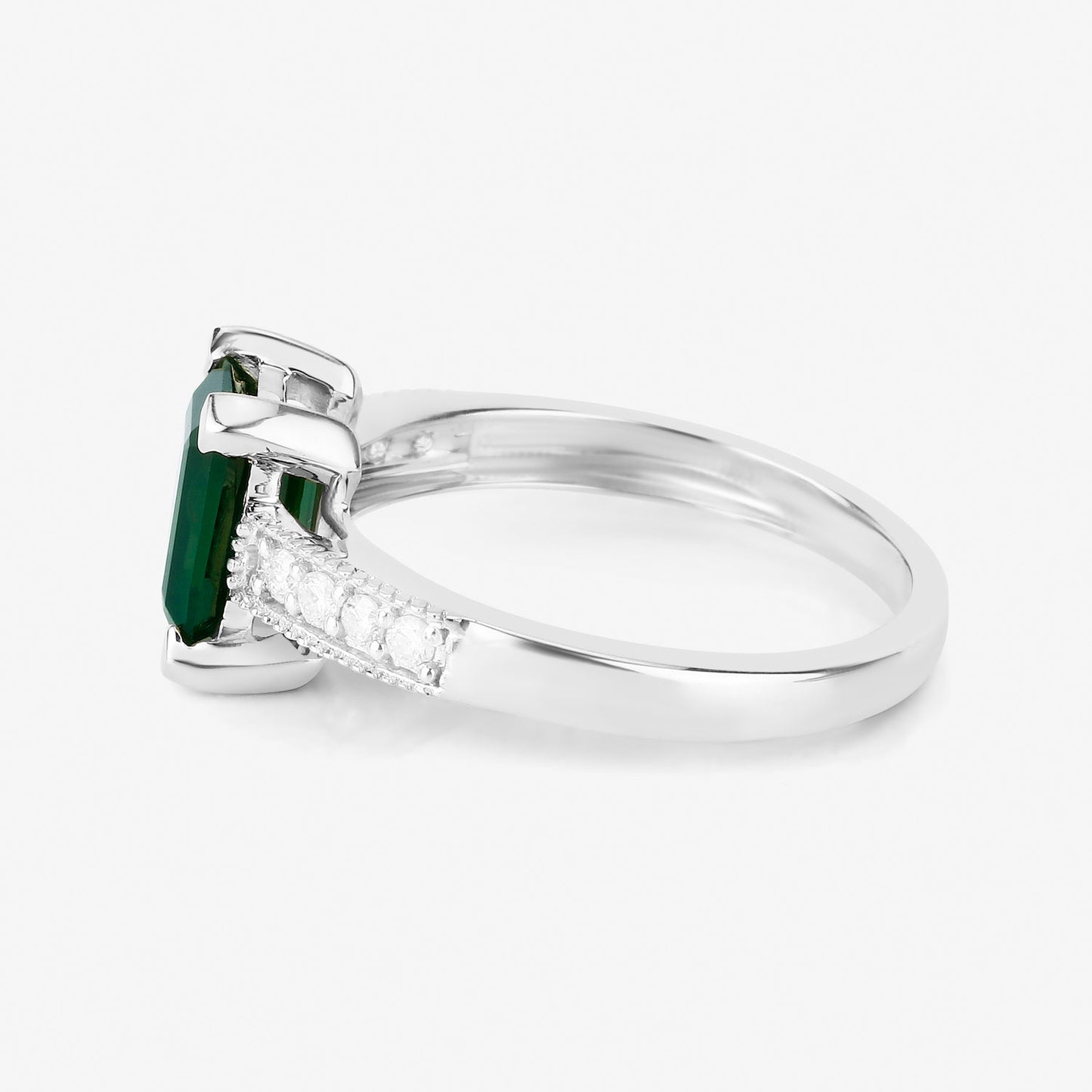 Natural Green Tourmaline Ring With Diamonds 1.88 Carats 14K White Gold