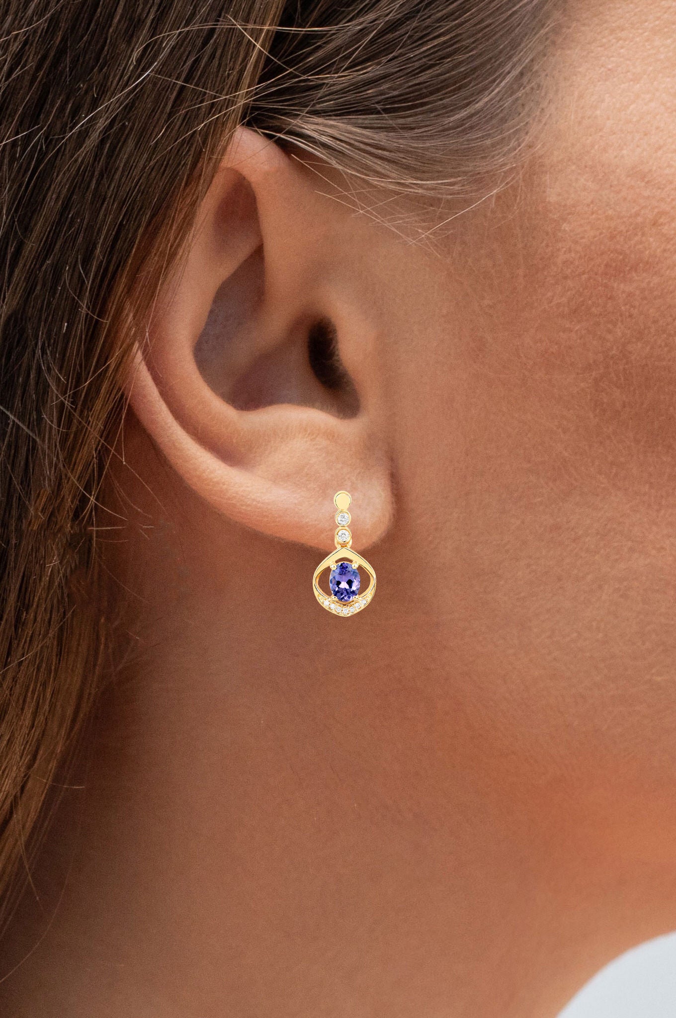 Natural Tanzanite Earrings With Diamonds 0.72 Carats 14K Yellow Gold