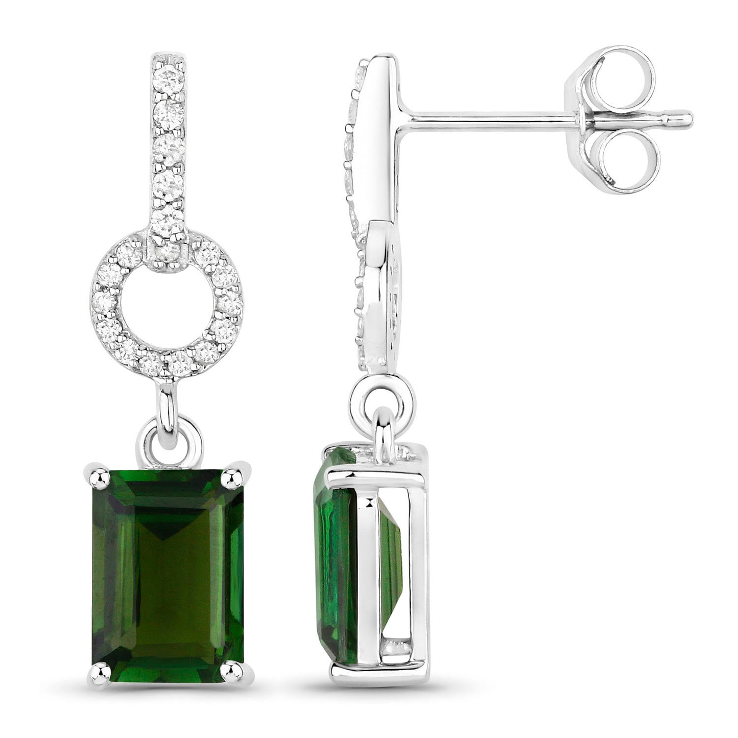Green Tourmaline Dangle Earrings Diamonds 2.26 Carats 14K White Gold