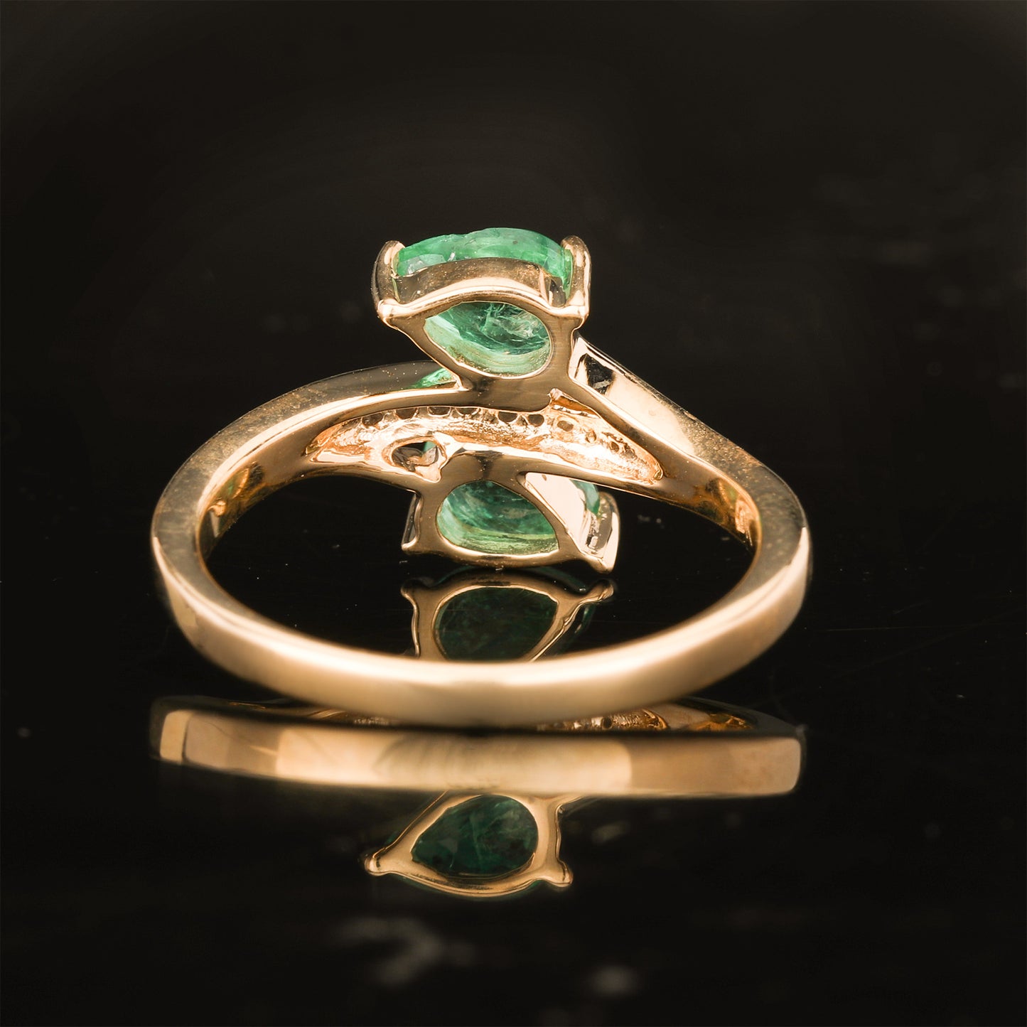 Natural Zambian Emerald Ring With Diamonds 0.74 Carats 9K Yellow Gold