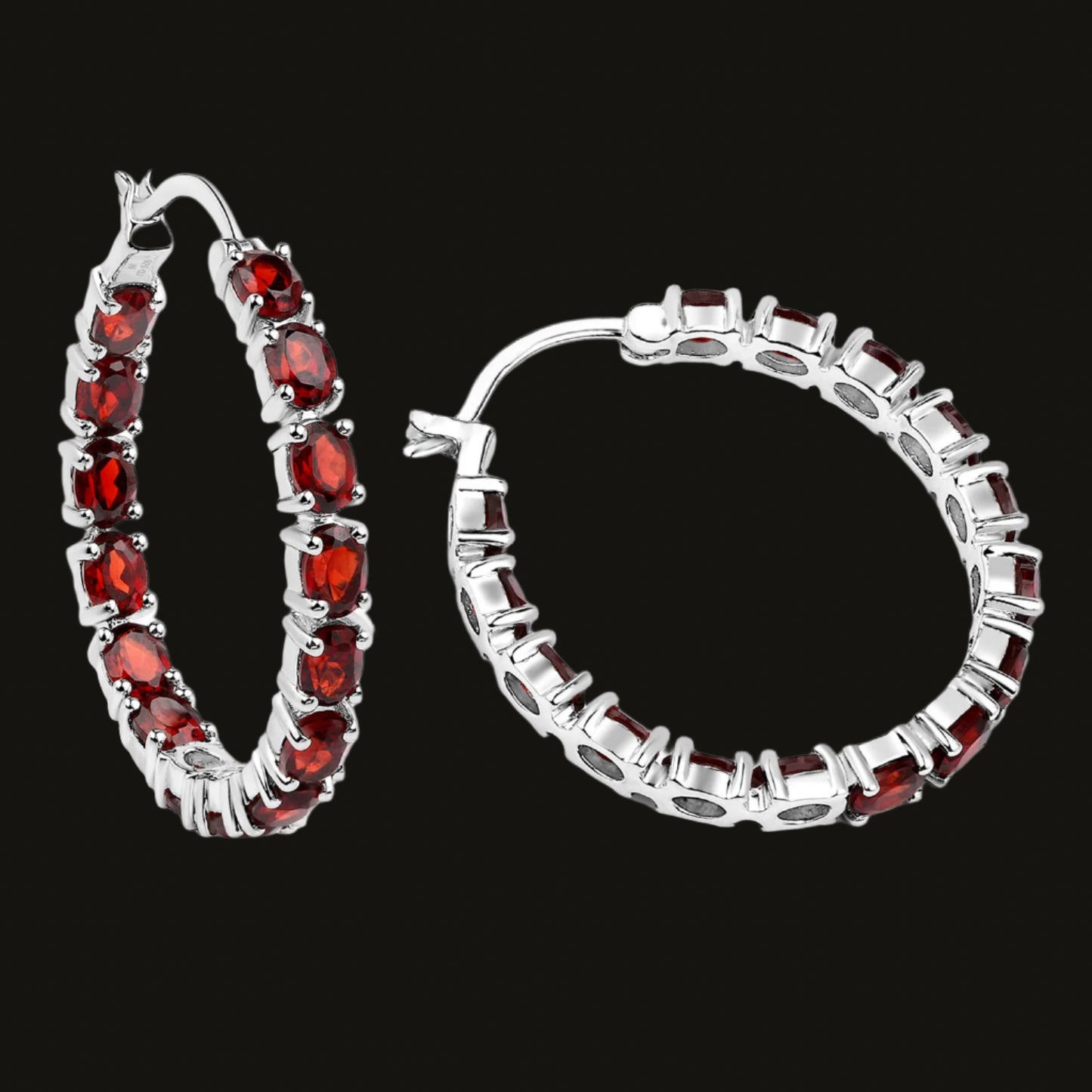 Garnet Hoop Earrings 6 Carats Sterling Silver