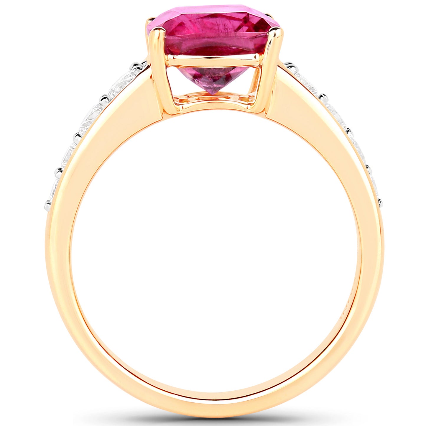 Natural Rubellite Ring With Diamonds 2.6 Carats 14K Yellow Gold
