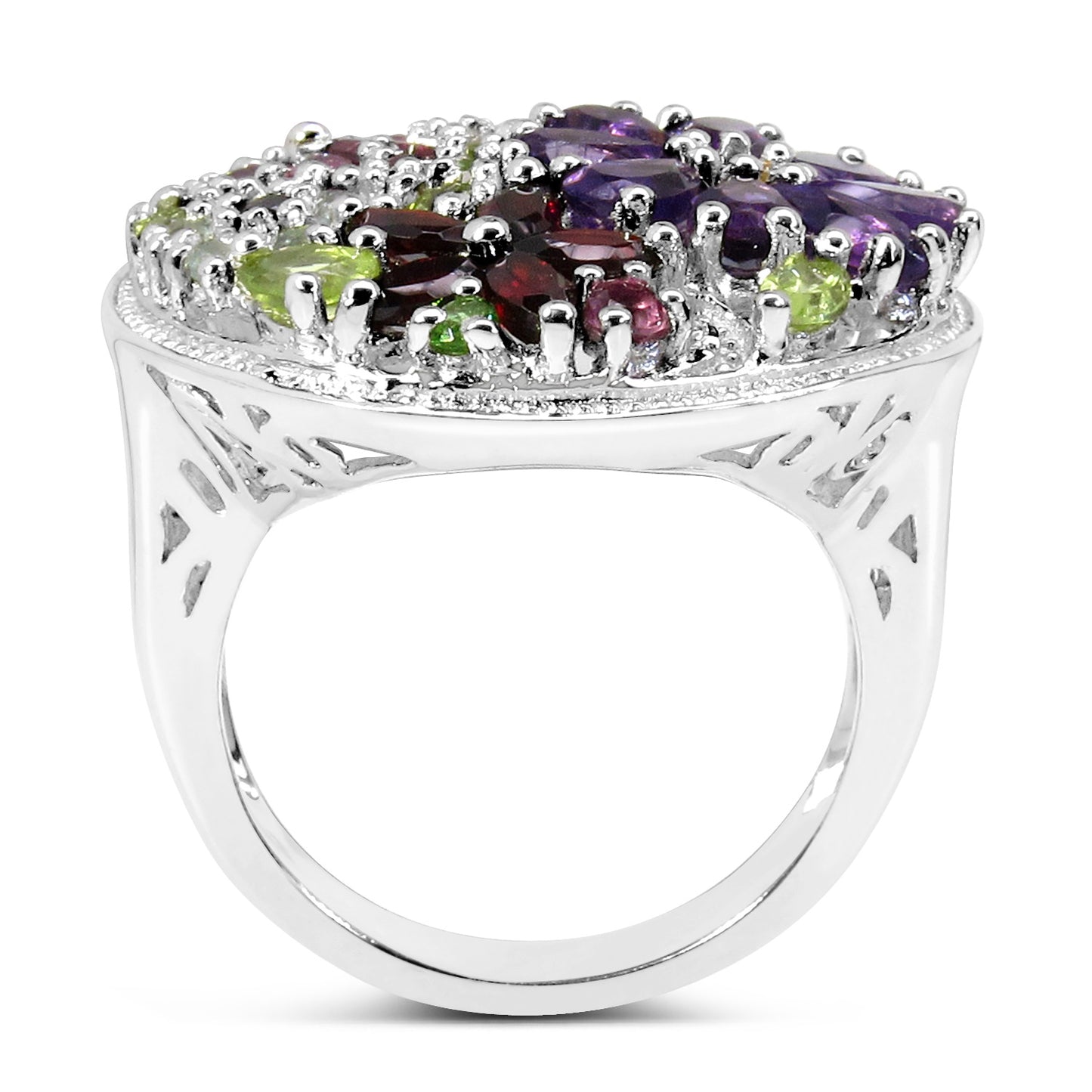 Multicolored Gemstones Flower Ring Amethyst Peridot Garnet Topaz Citrine