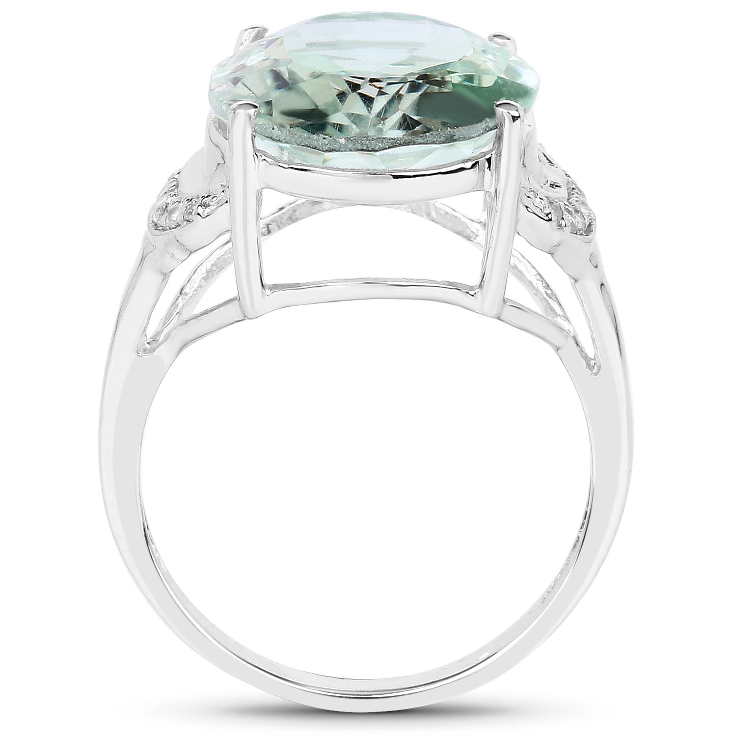Green Amethyst Ring White Topaz 7.95 Carats Sterling Silver