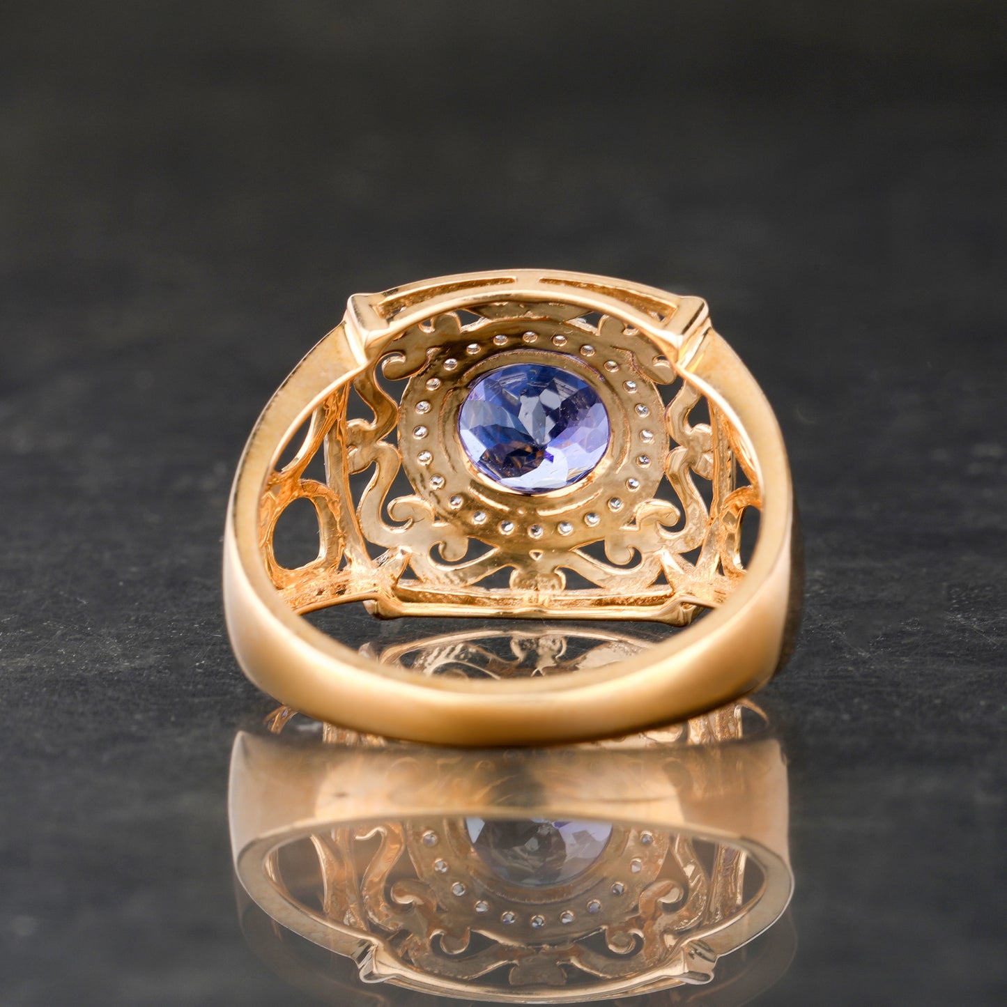 Natural Tanzanite Ring With White Zircon 1.54 Carats 9K Yellow Gold