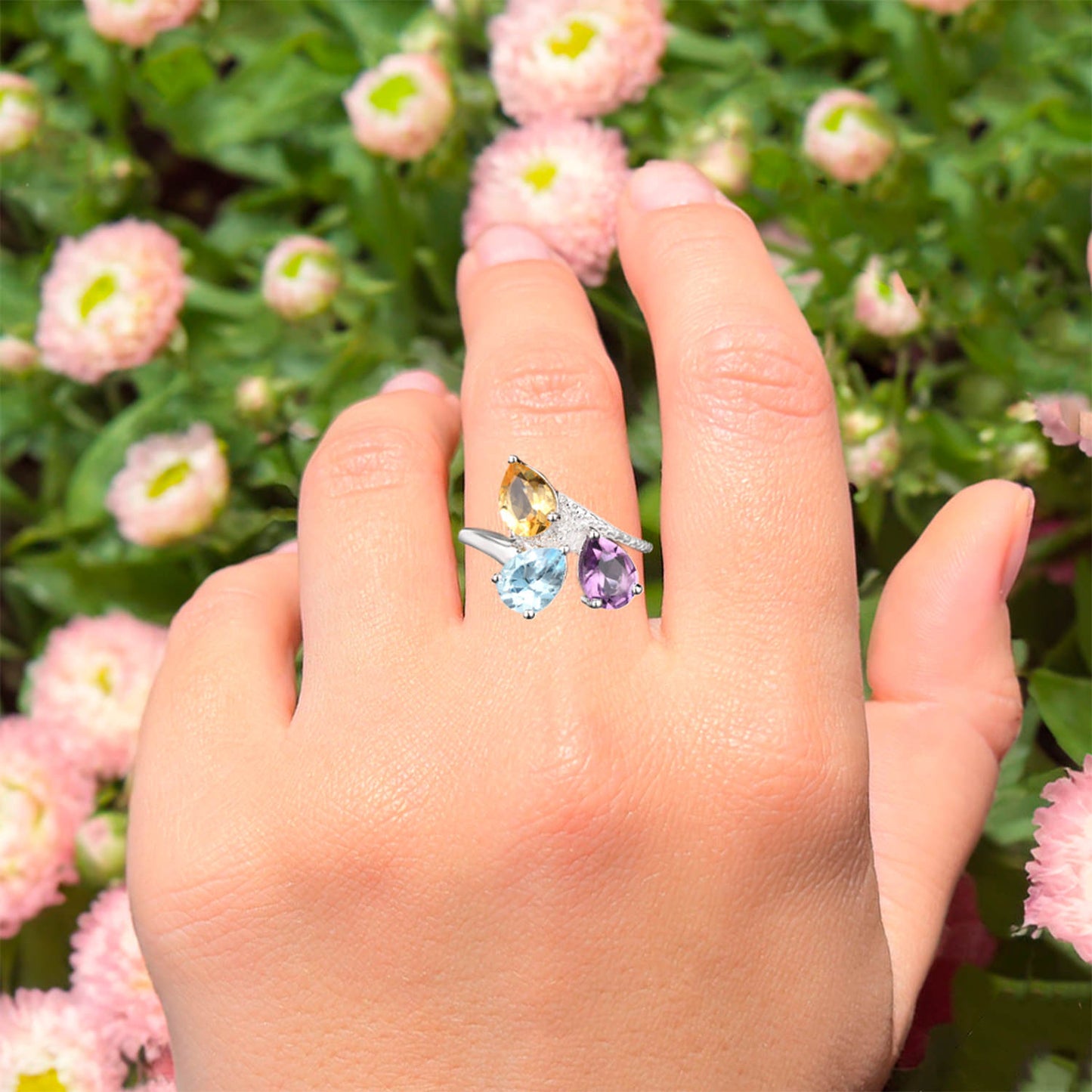 Amethyst Ring With Blue Topaz 2.95 Carats Sterling Silver
