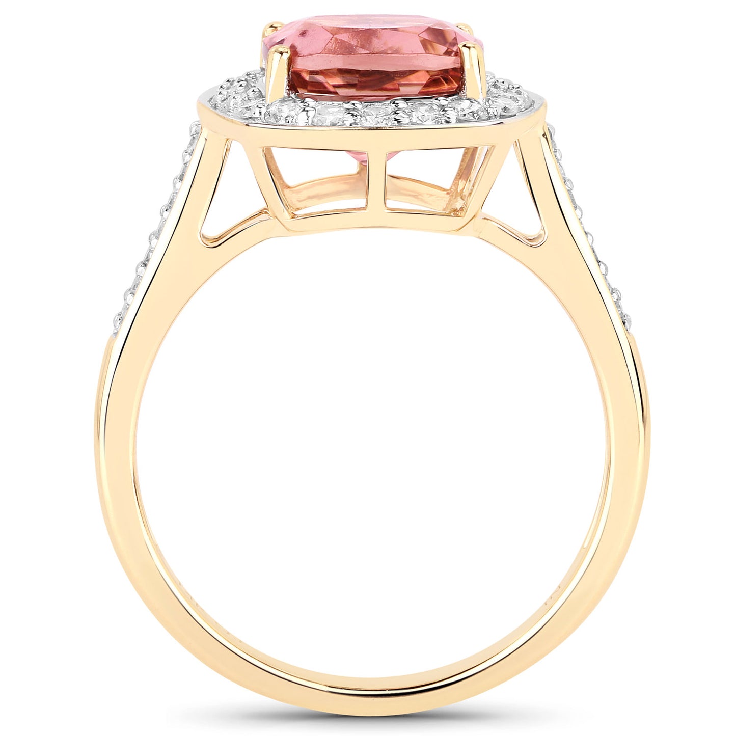 Natural Pink Tourmaline Ring With Diamonds 2.68 Carats 14K Yellow Gold
