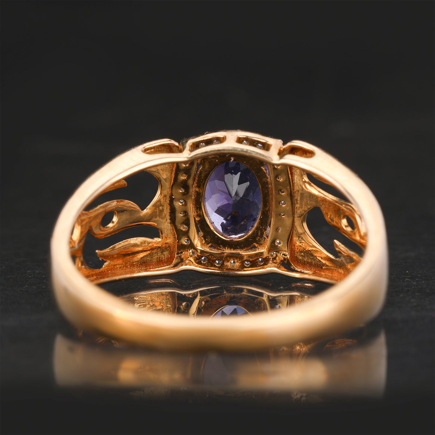 Natural Tanzanite Ring With White Zircon 0.89 Carats 9K Yellow Gold