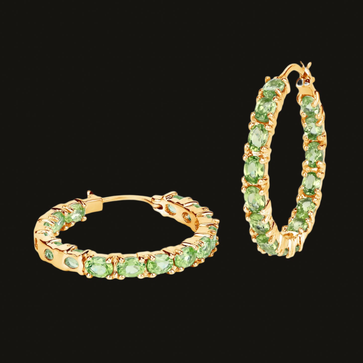 Natural Peridot Hoop Earrings 5.15 Carats 14K Yellow Gold Plated Silver