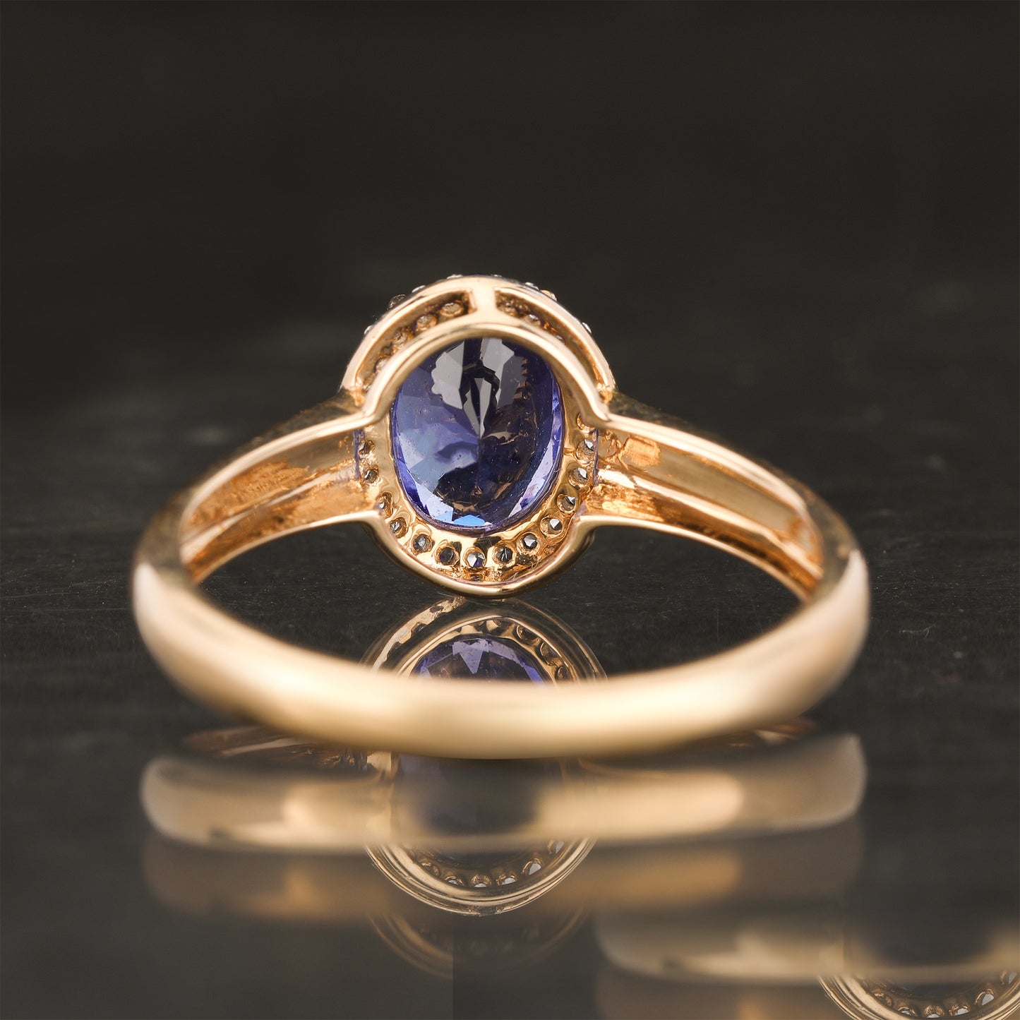 Natural Tanzanite Ring With White Zircon 1.28 Carats 9K Yellow Gold