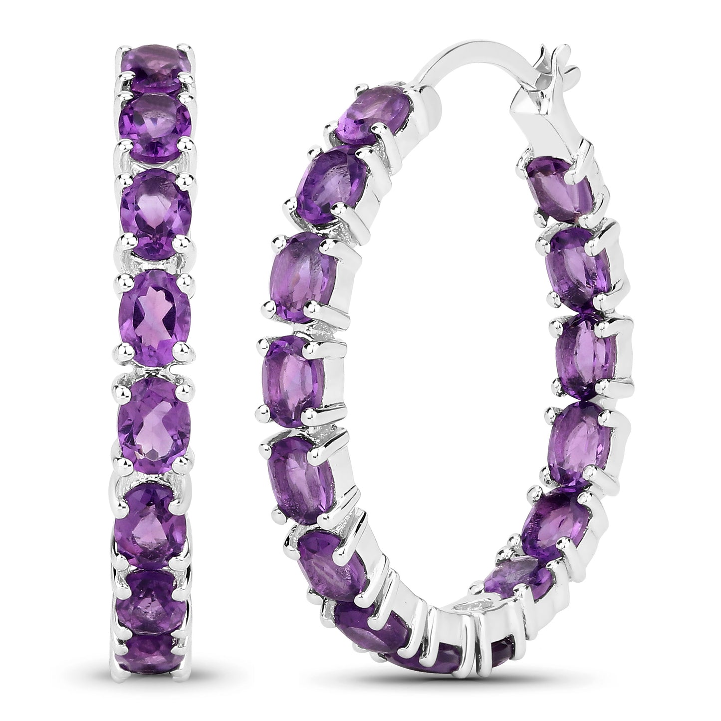 Natural Amethyst Hoop Earrings 4.80 Carats Sterling Silver