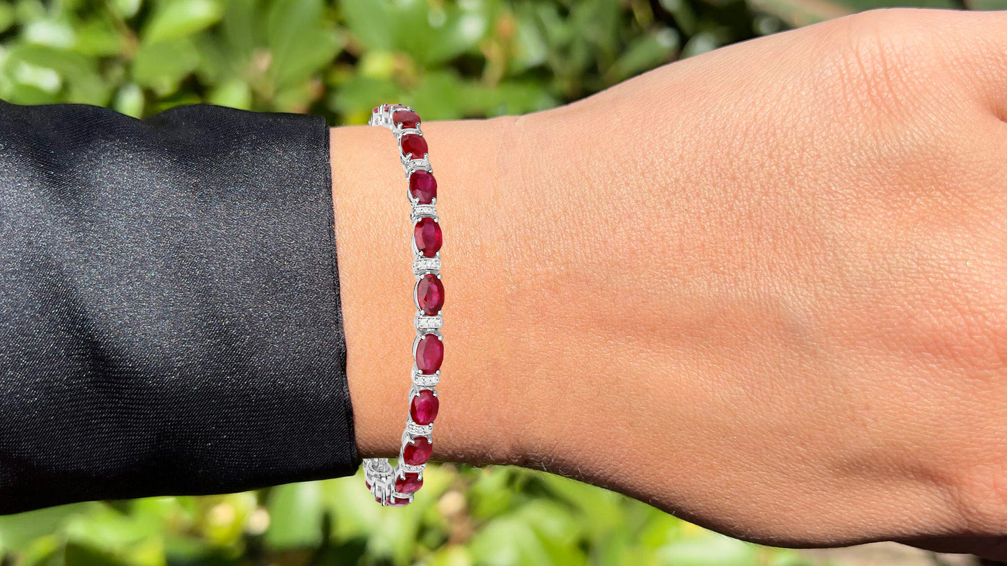 Ruby Tennis Bracelet Diamond Links 11.6 Carats 14K White Gold