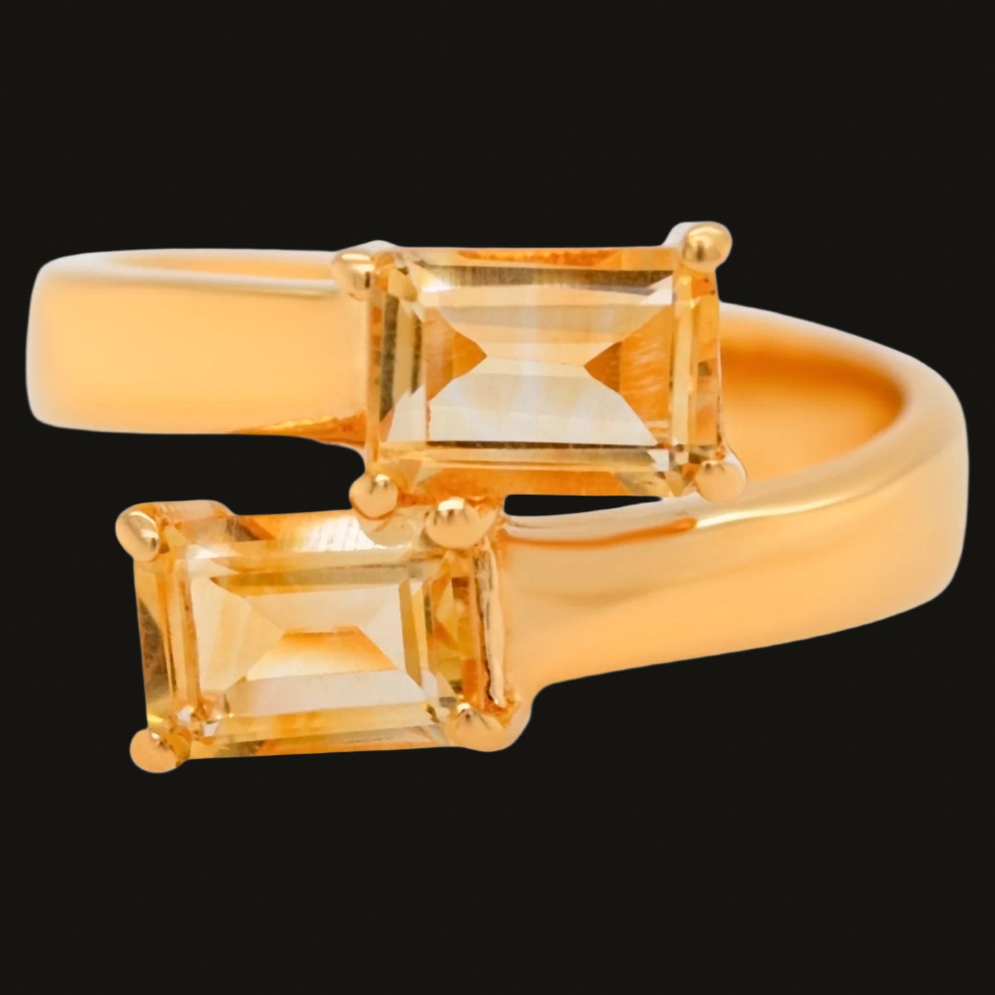 Citrine Bypass Ring 1.78 Carats Total 24K Yellow Gold Plated Silver