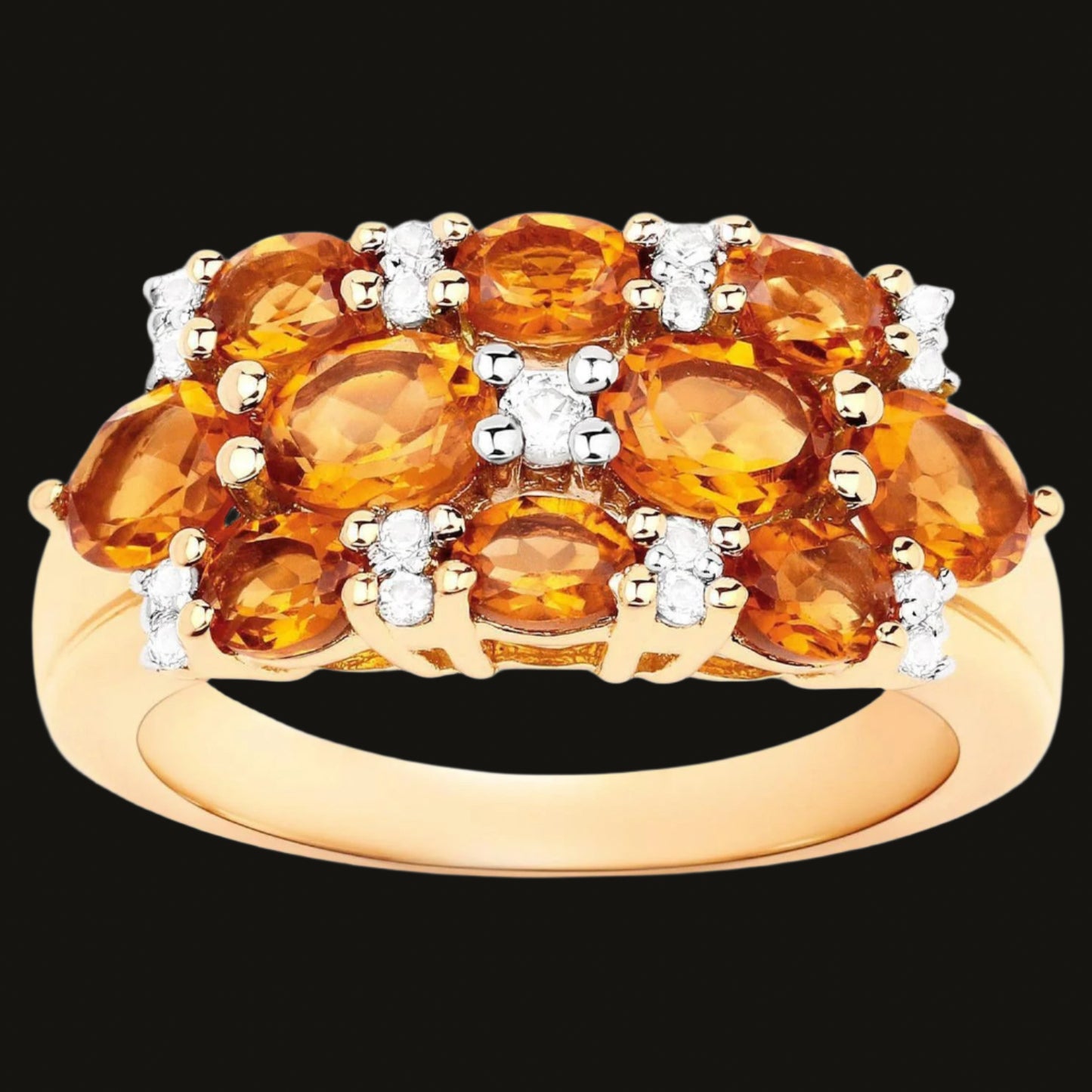Citrine Cluster Ring White Topaz 2.5 Carats 14K Yellow Gold Plated Silver