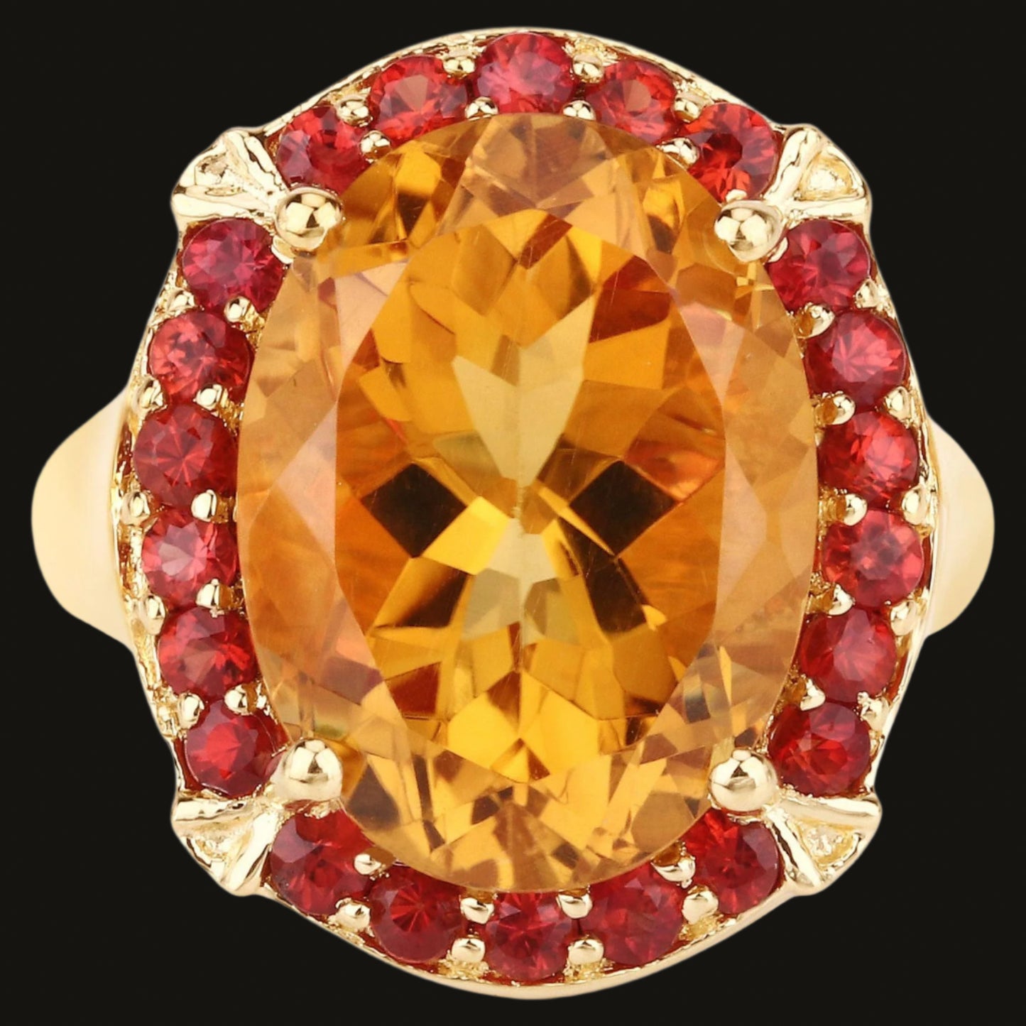 Citrine Cocktail Ring Deep Orange Sapphires 9.4 Carats 14K Gold Plated Silver