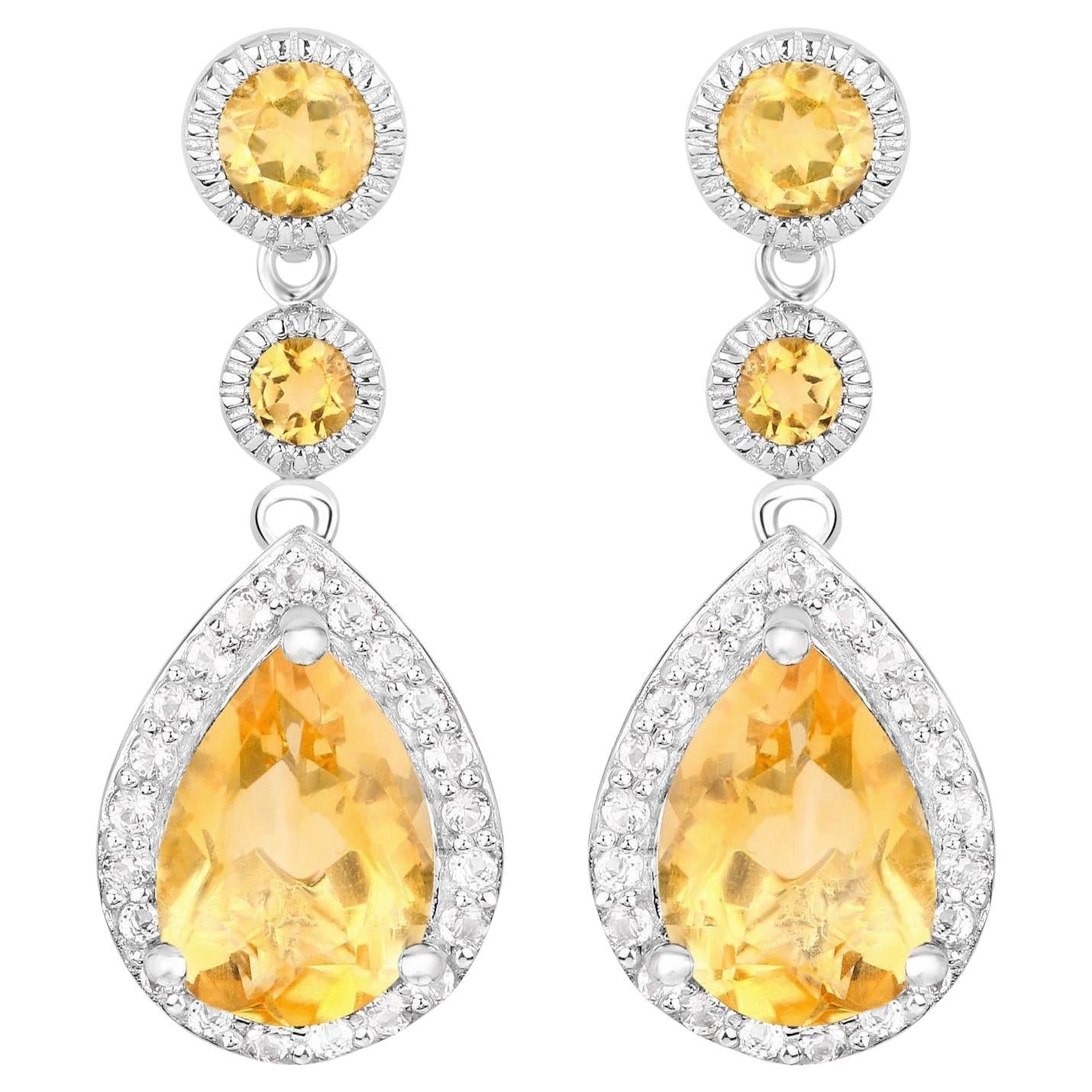Citrine Dangle Earrings With White Topazes 7.06 Carats Total