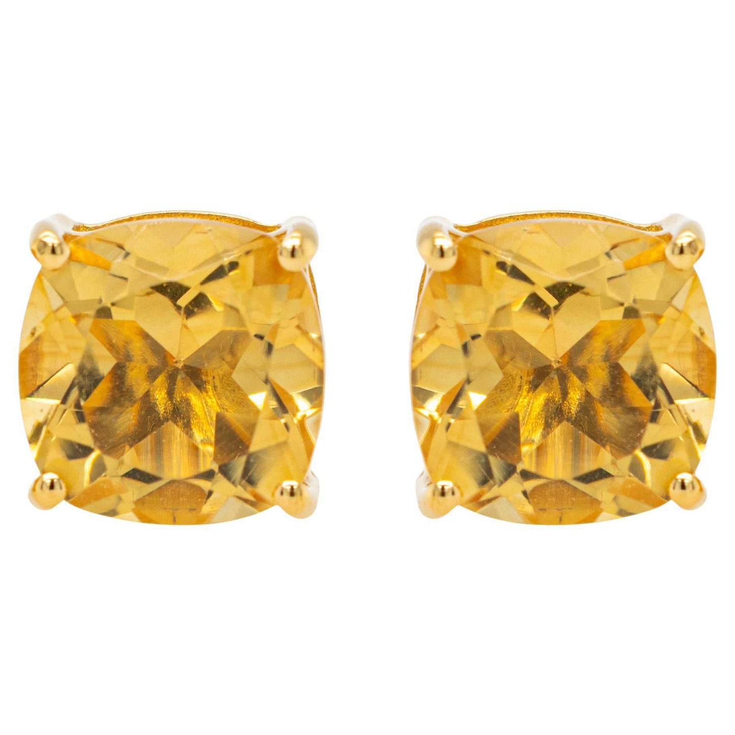 Citrine Stud Earrings 5.90 Carats Total 24K Yellow Gold Plated Silver