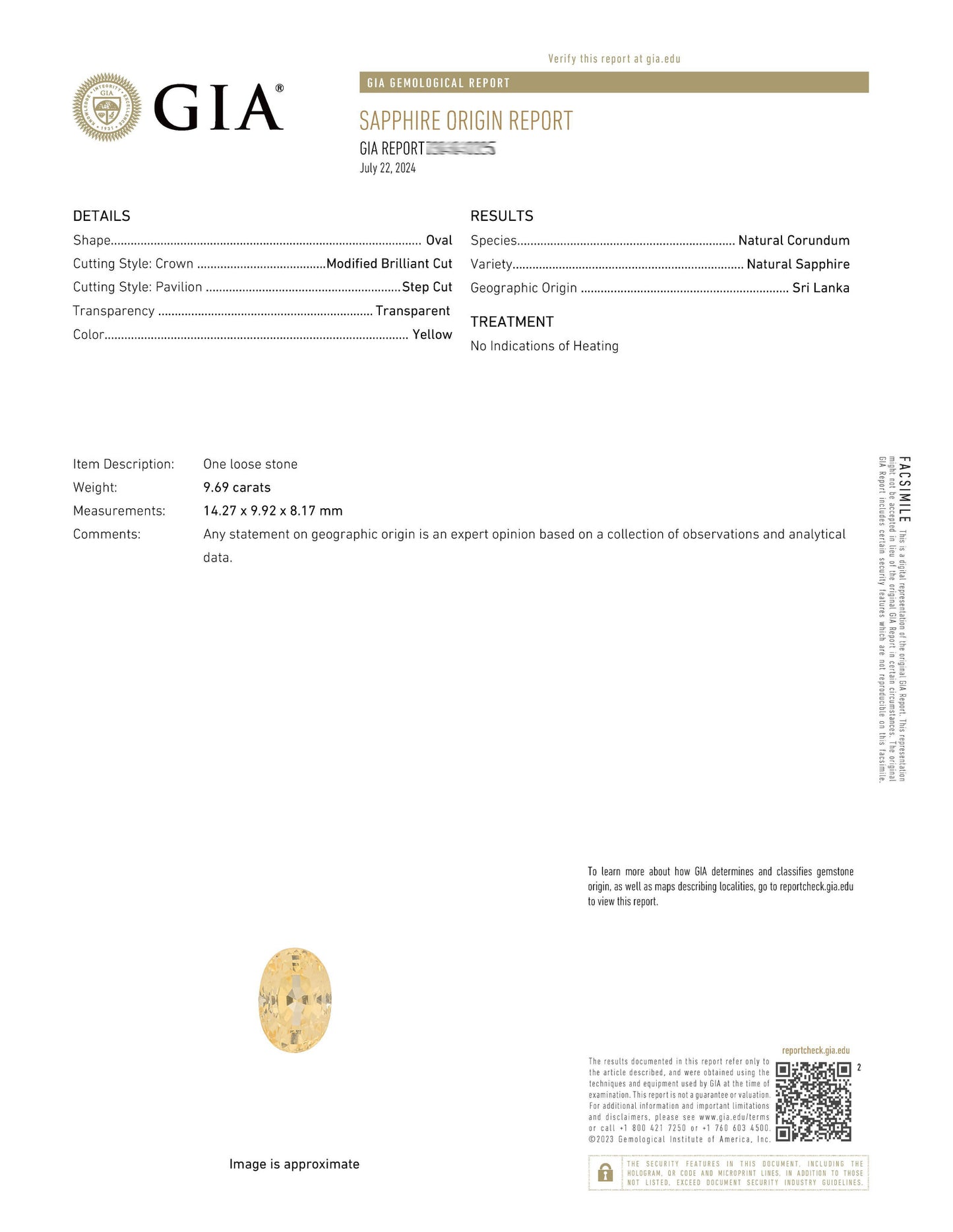 GIA Certified 9.69 Carat Natural Unheated Ceylon Yellow Sapphire