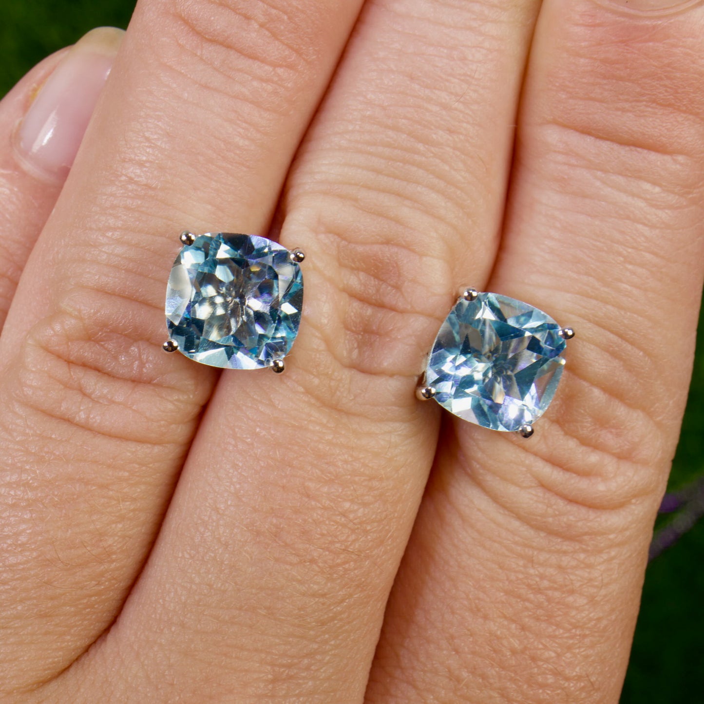 Blue Topaz Stud Earrings 6.8 Carats Rhodium Plated Silver